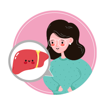 Illustration of person and liver organ.