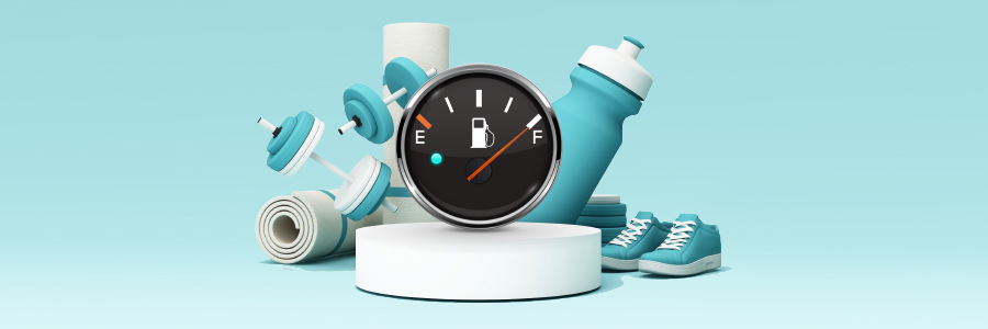 Illustration of fuel gauge and fitness equipment