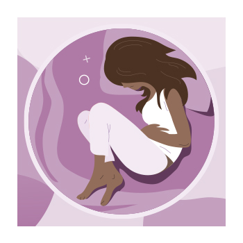 Illustration of person laying down and clutching stomach