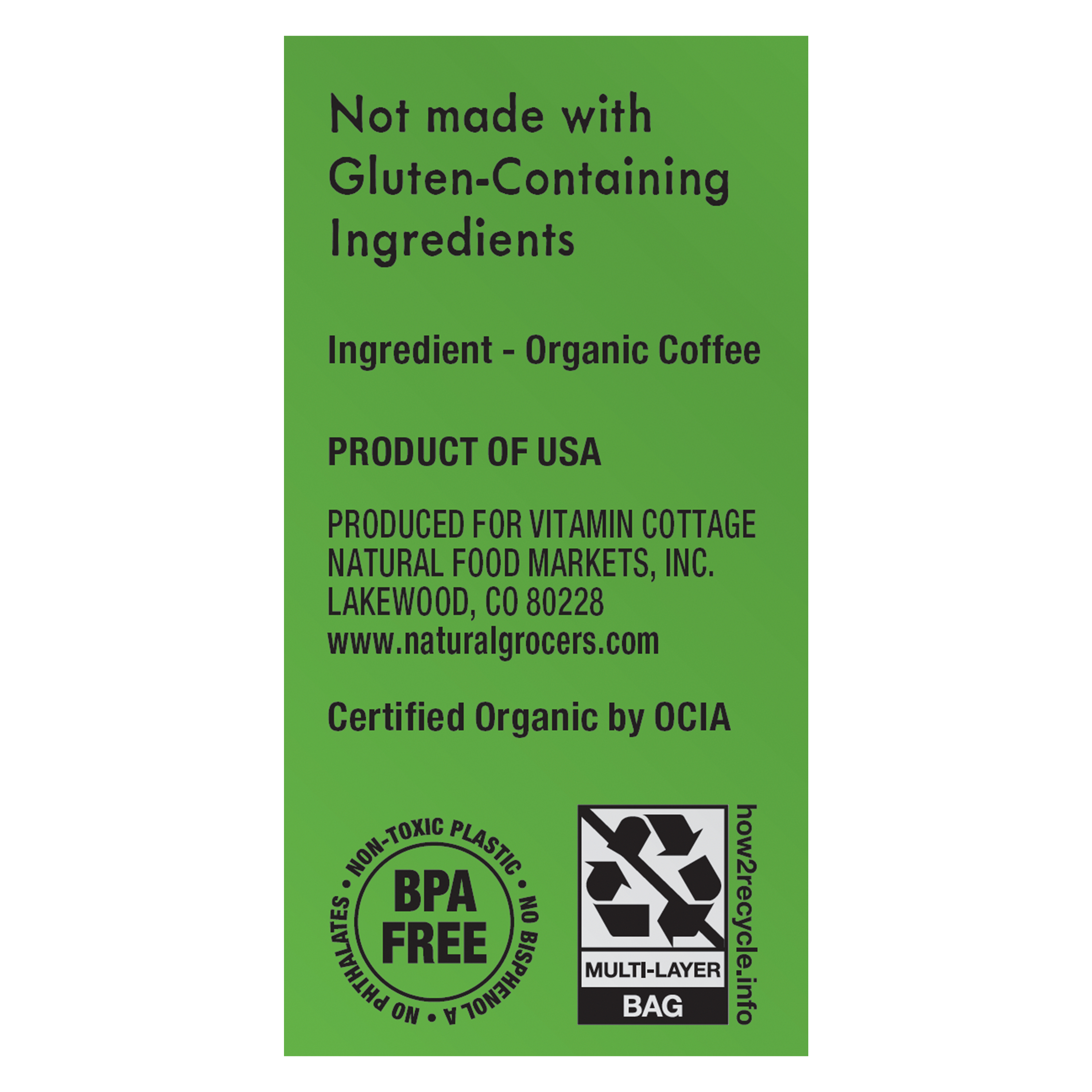 Natural Grocers Brand Organic Nicaragua Coffee Whole Bean 10 Oz - Ingredients