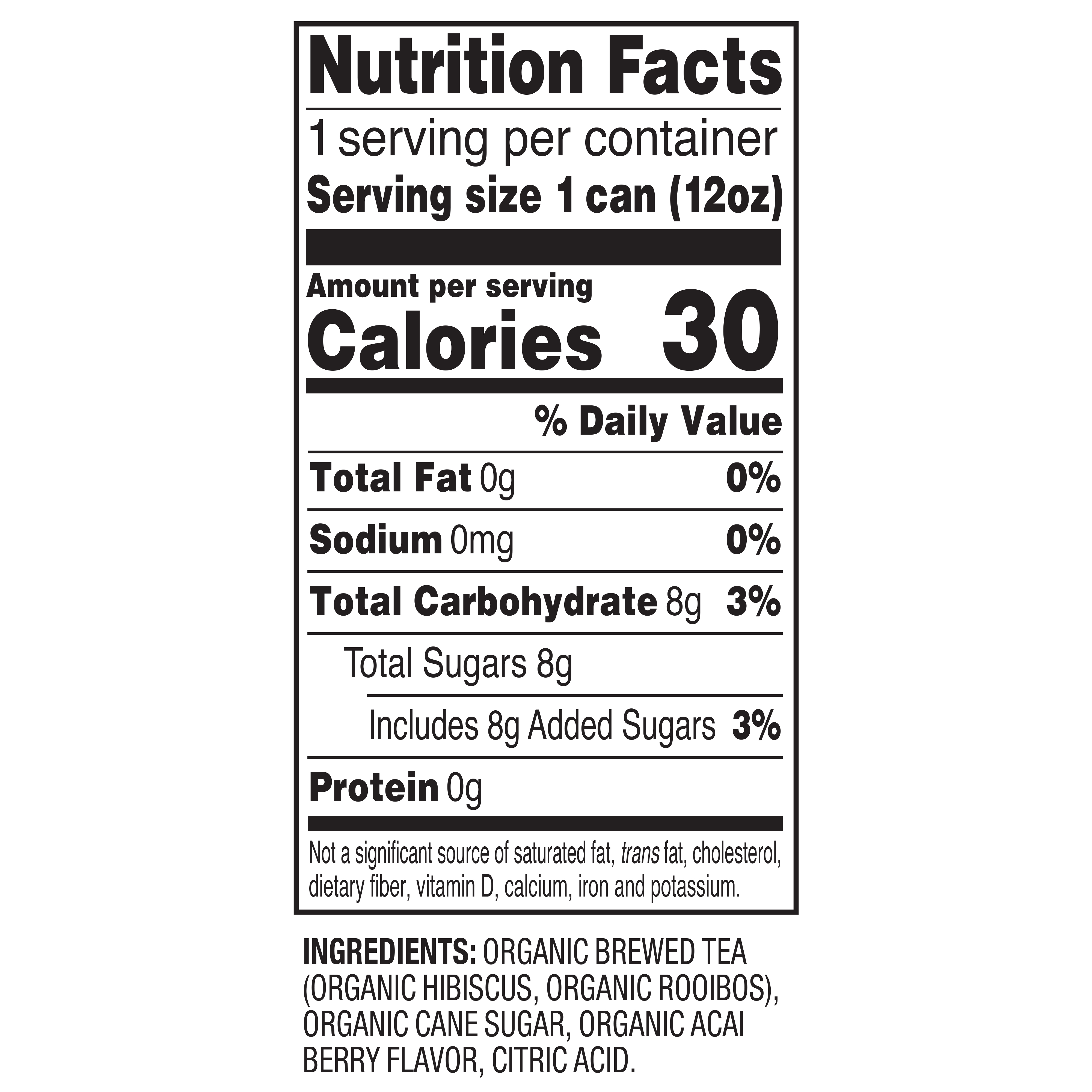 Natural Grocers Brand Organic Sparkling Hibiscus Acai Tea 12 OZ - Nutritional Facts and Ingredients