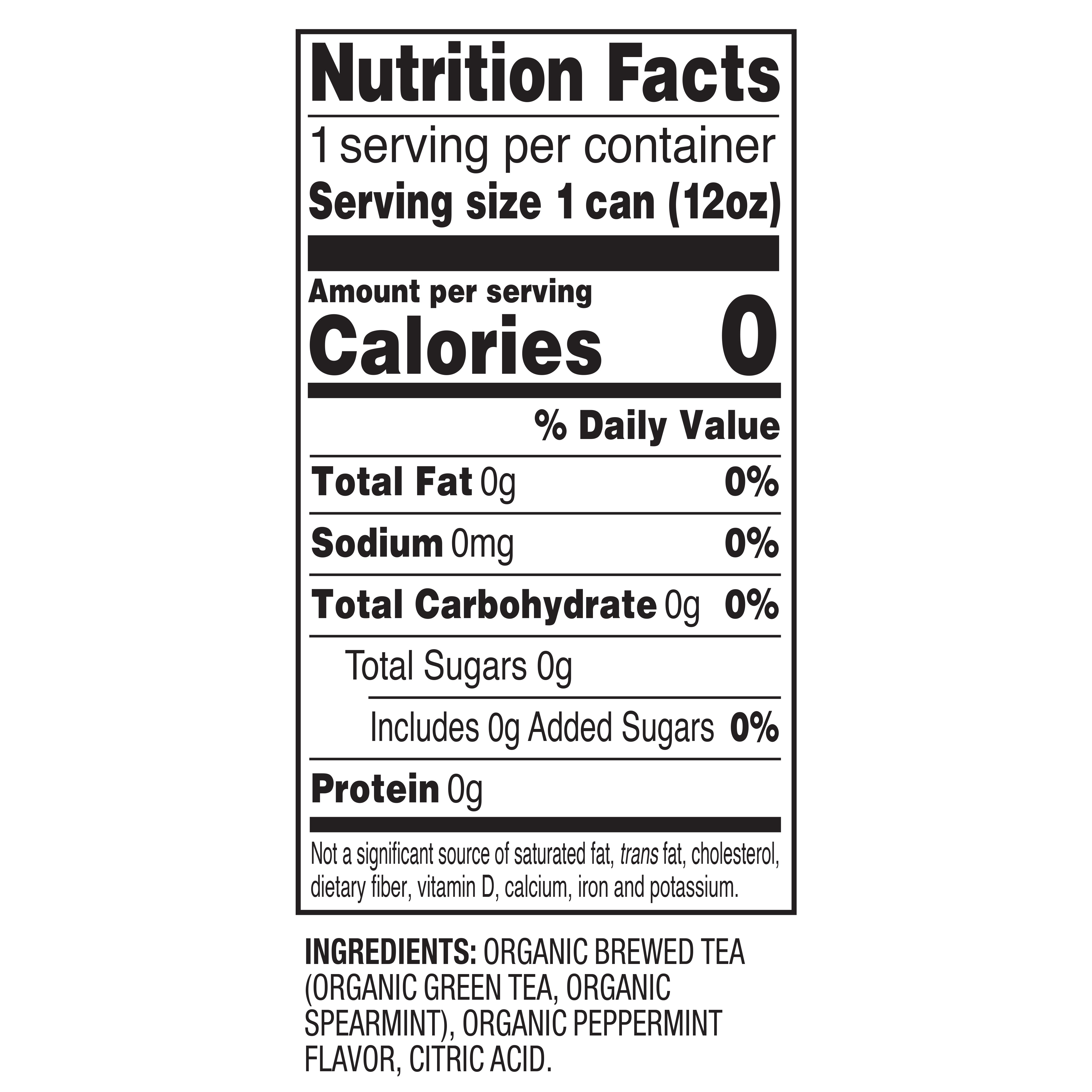 Natural Grocers Brand Organic Sparkling Mint Green Tea (No Sugar Added) 12 OZ - Nutritional Facts and Ingredients