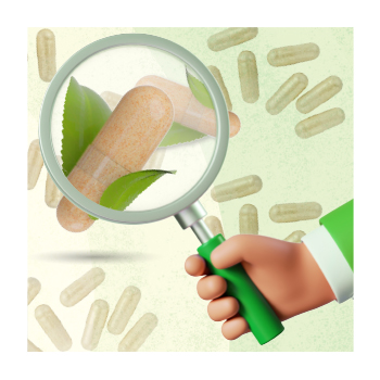 Image of supplement capsules under a magnifying glass