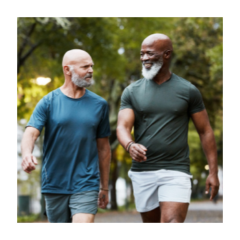 Two people outside walking