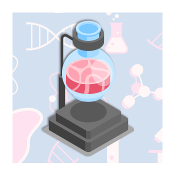 Illustration of cultivated meat in a flask