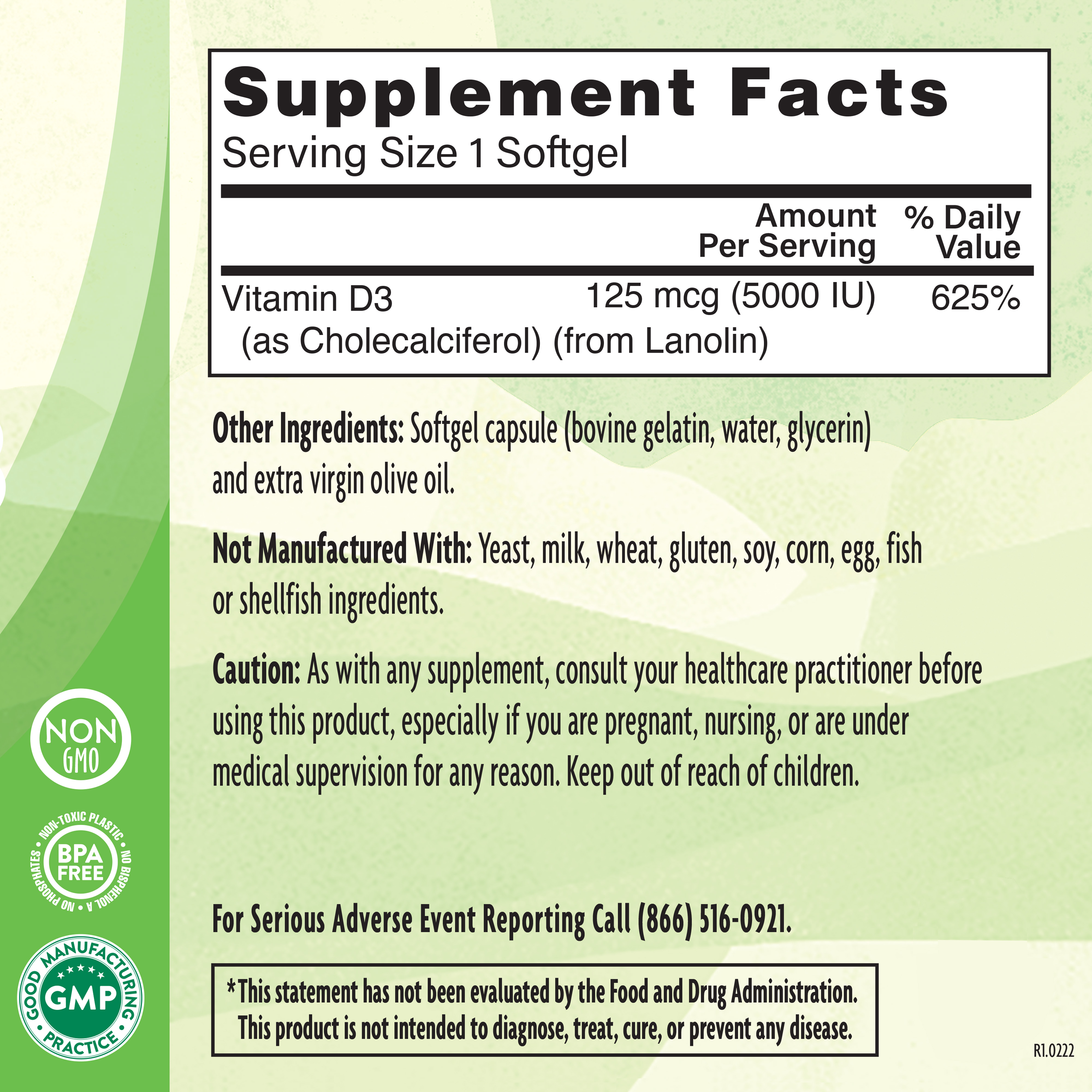 Vit D 5000iu 365 Sg Supplement Facts