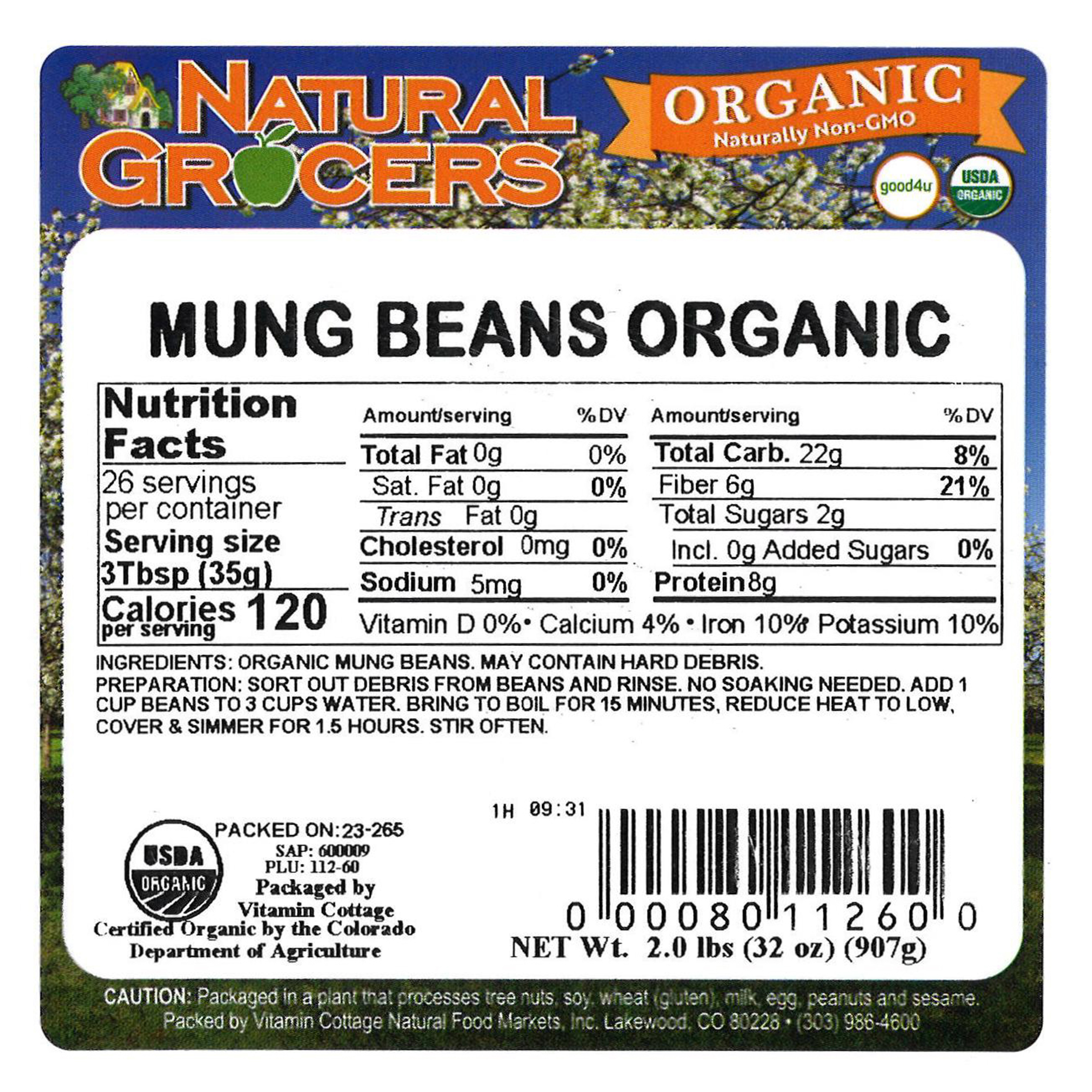 Beans Mung Org 2 Lb
