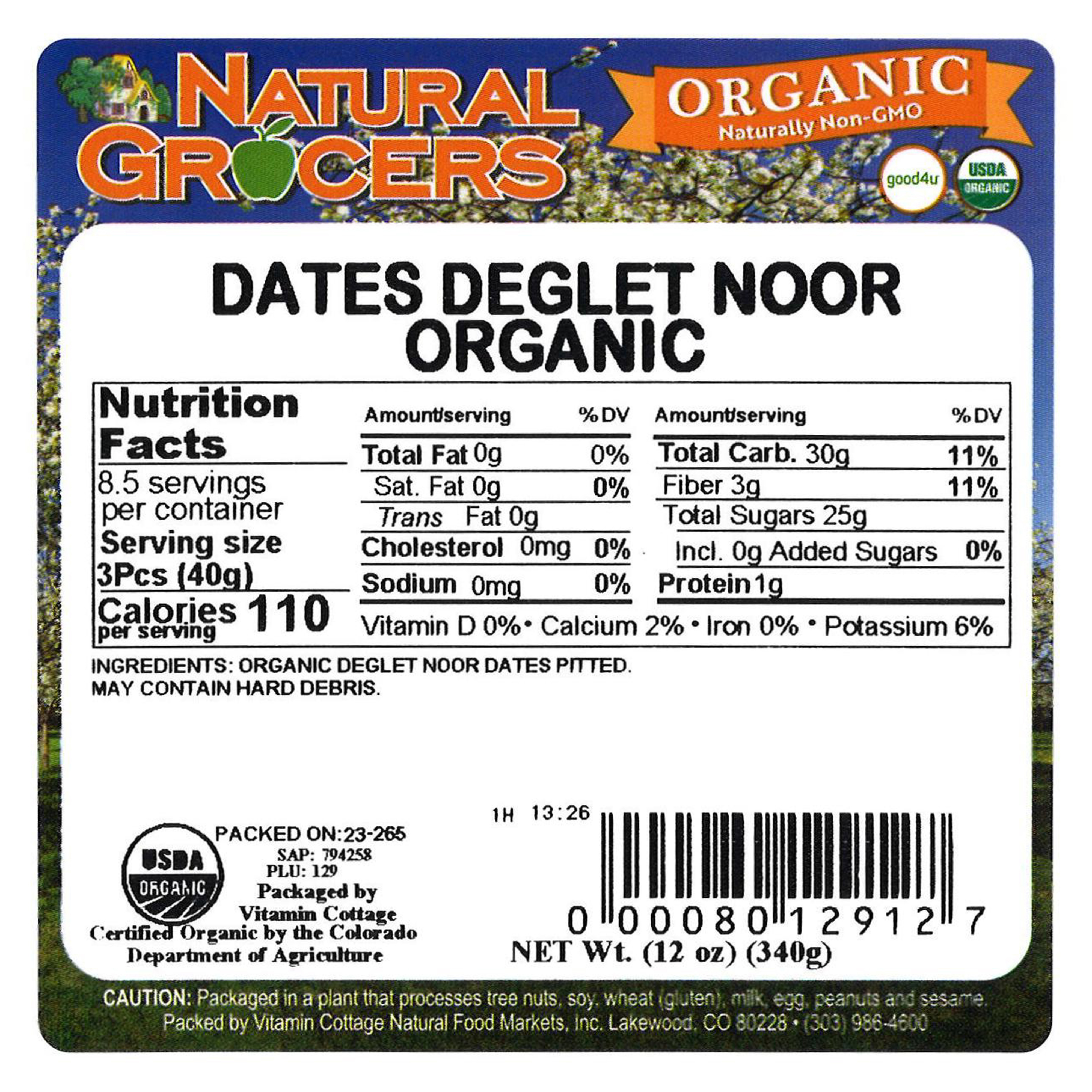 Dates Deglet Noor Org 12 Oz