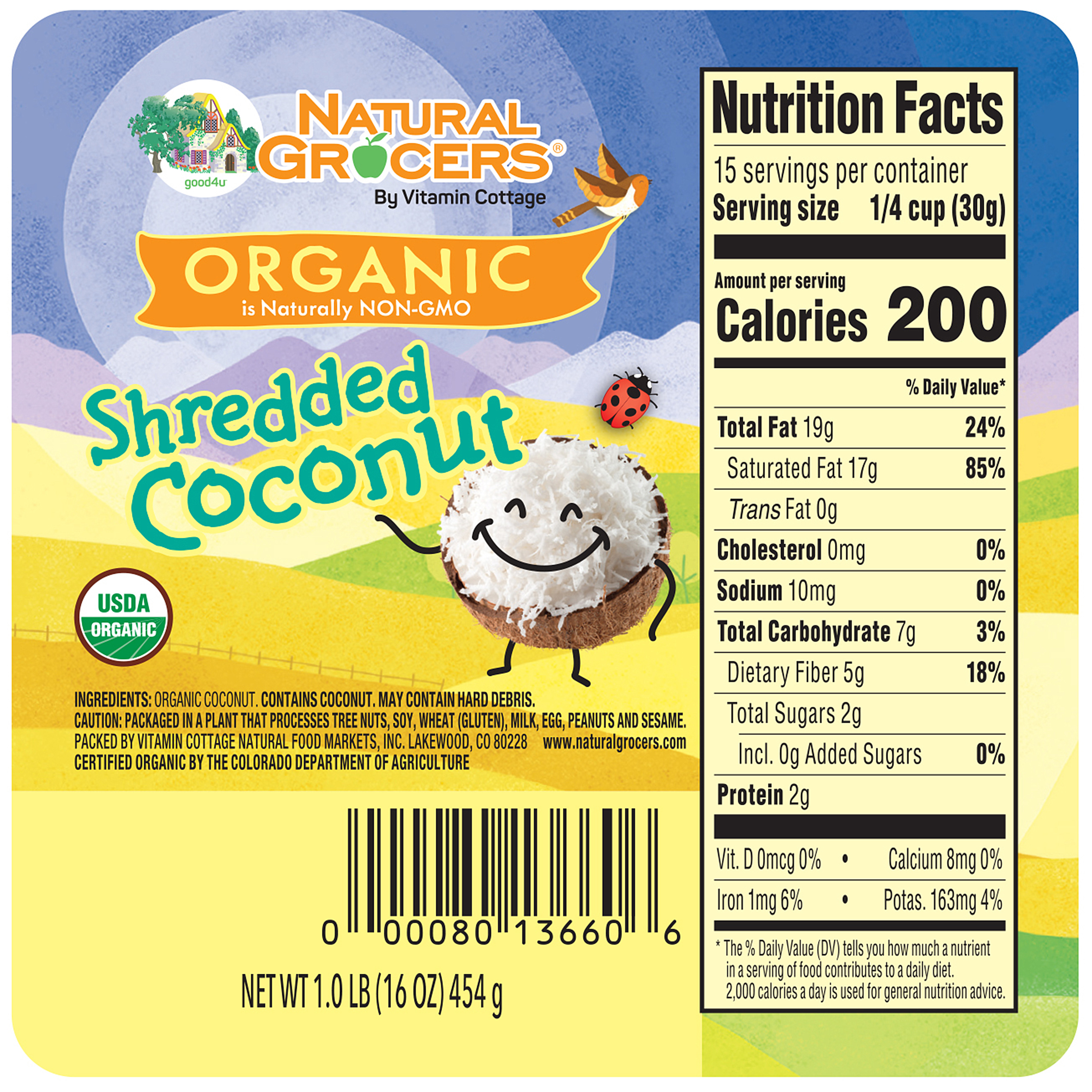 Coconut Shredded Fine Org 1 Lb