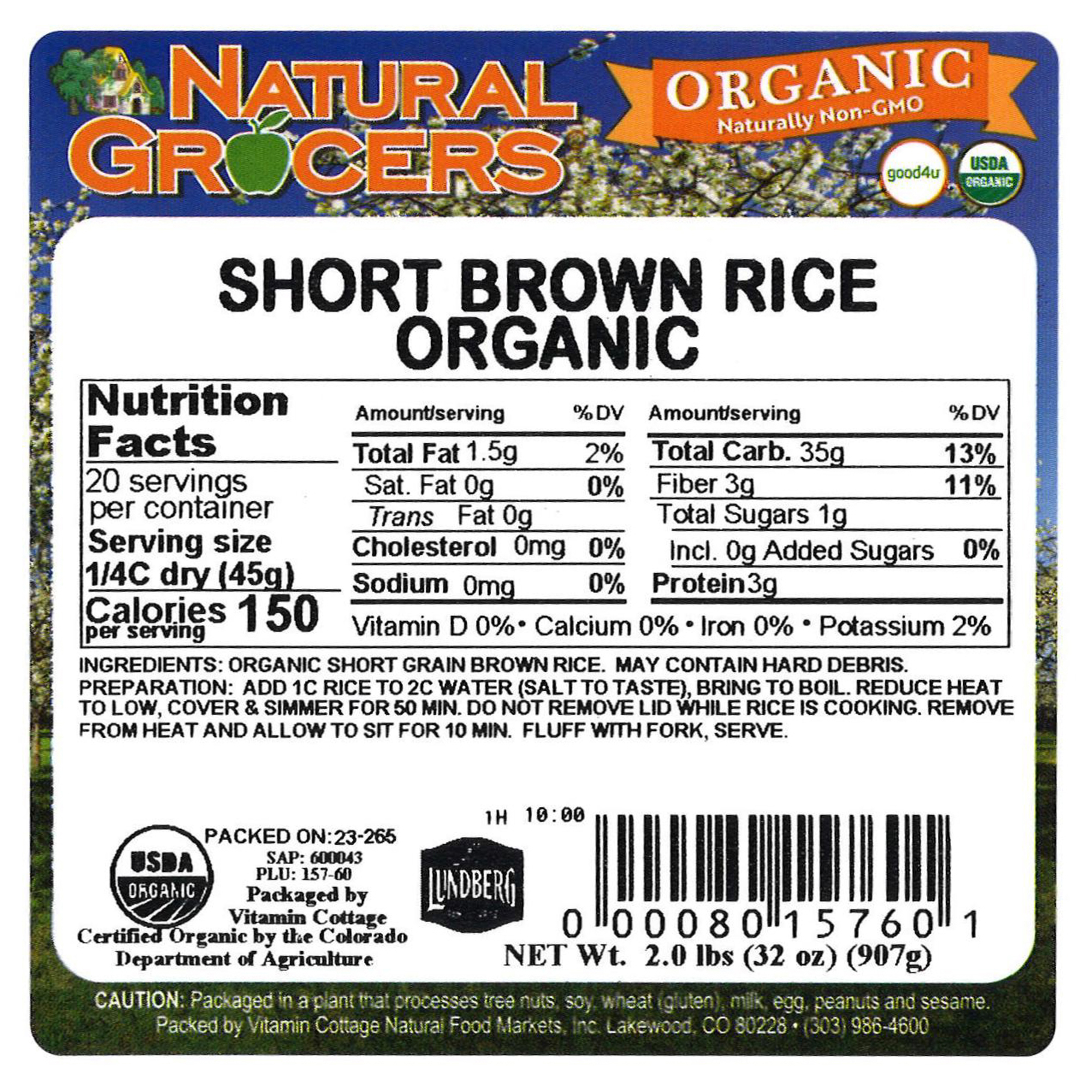 Rice Brown Short Org 2 Lb
