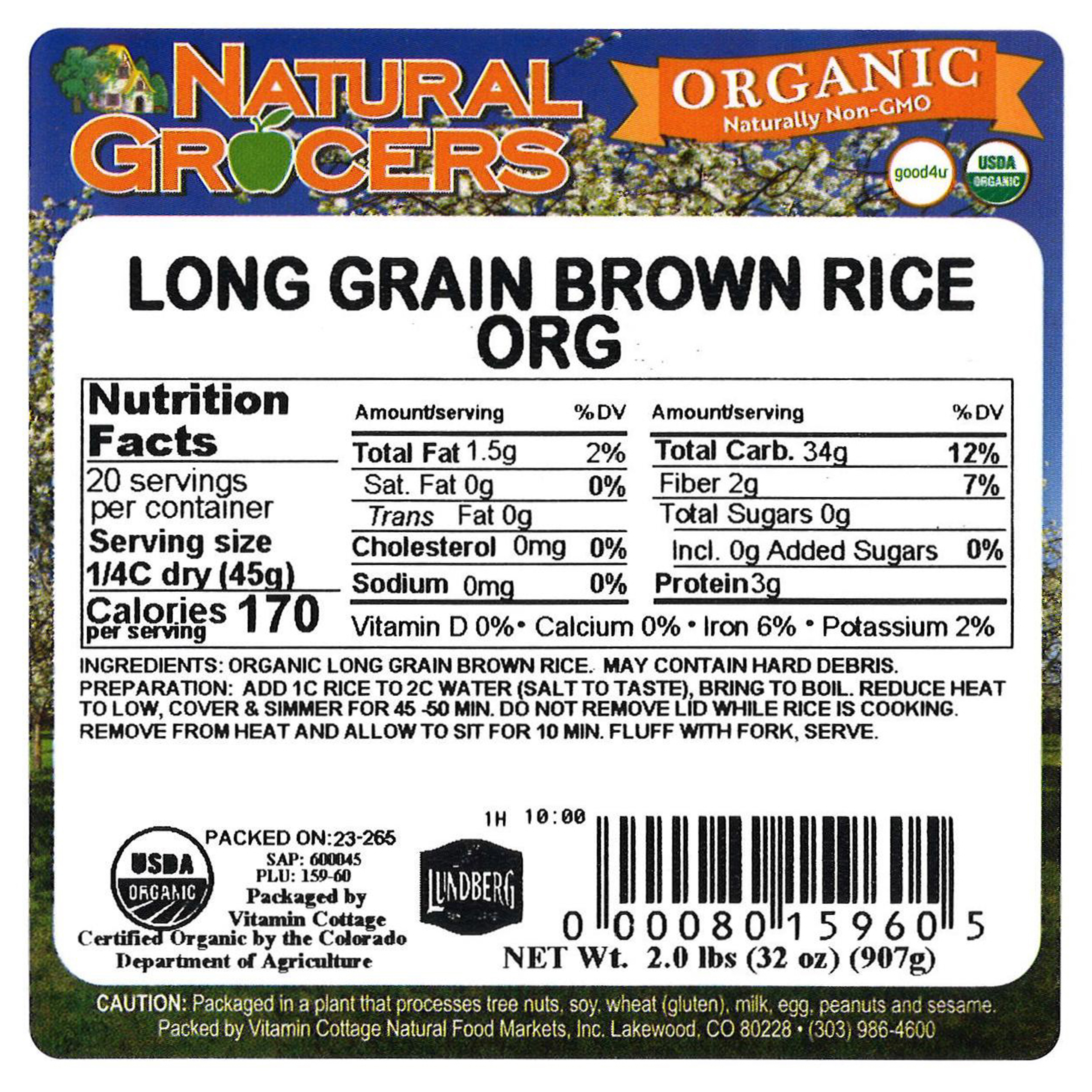 Rice Brown Long Org 2 Lb