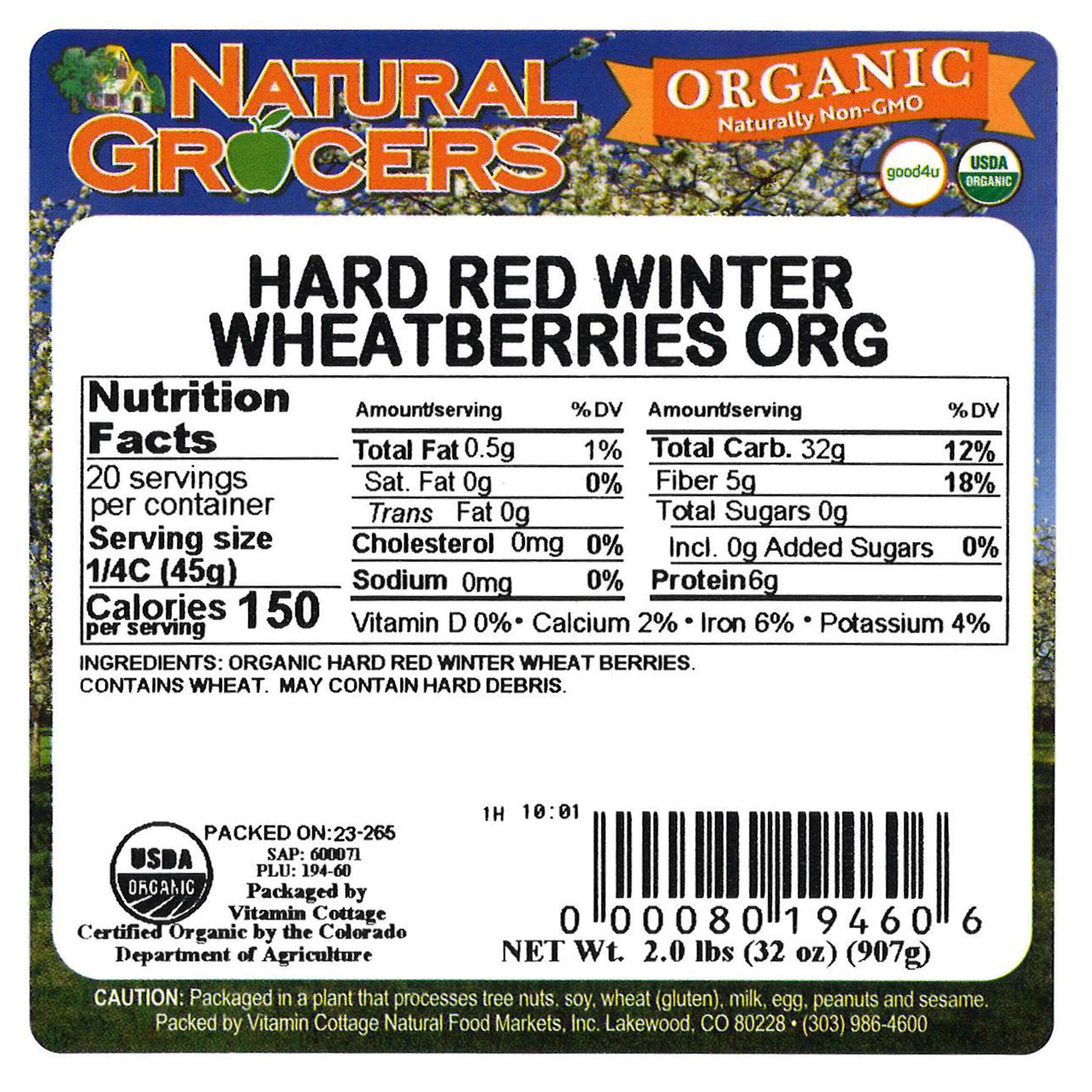 Wheat Berries Hard Red Org 2 Lb