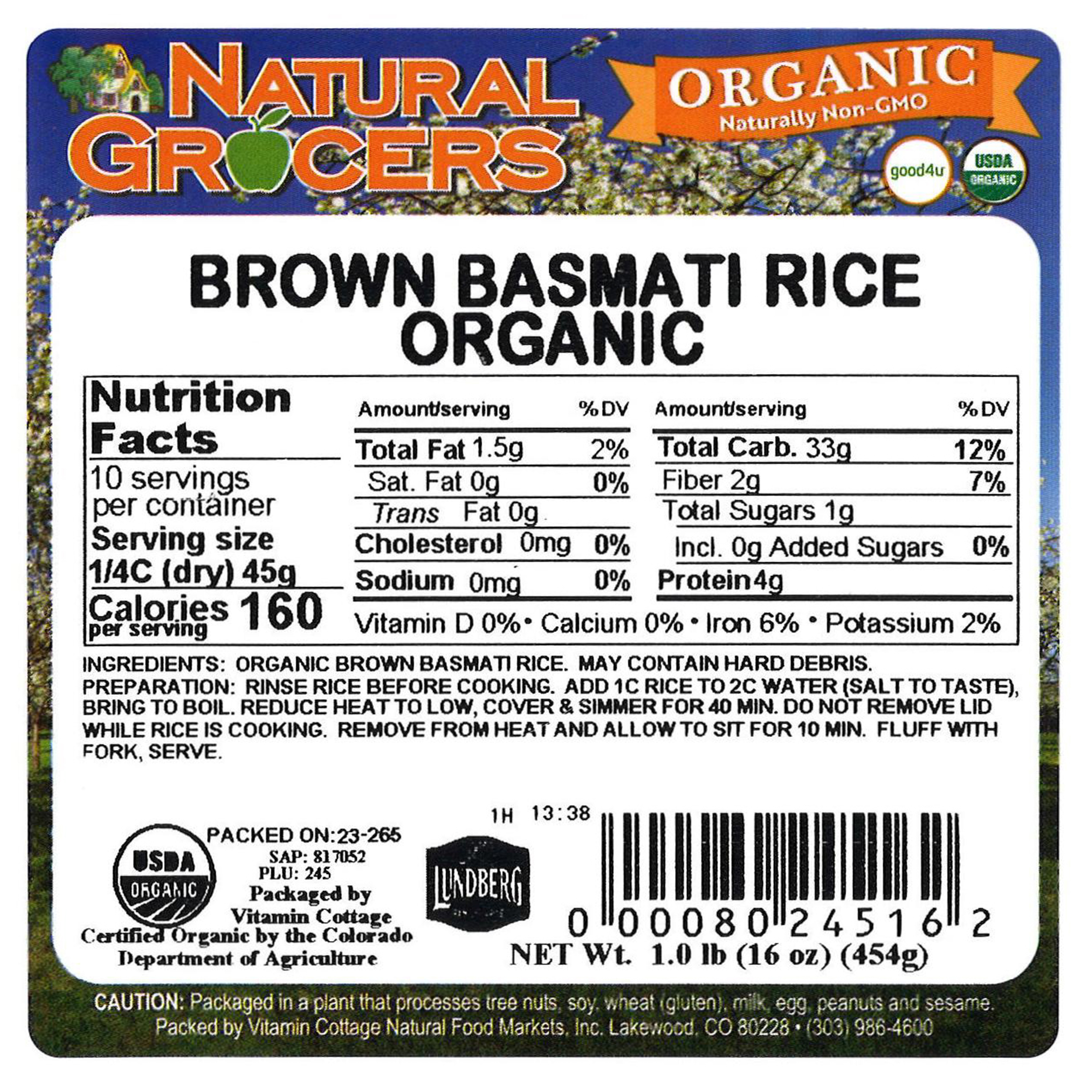 Rice Basmati Brown Org 1 Lb
