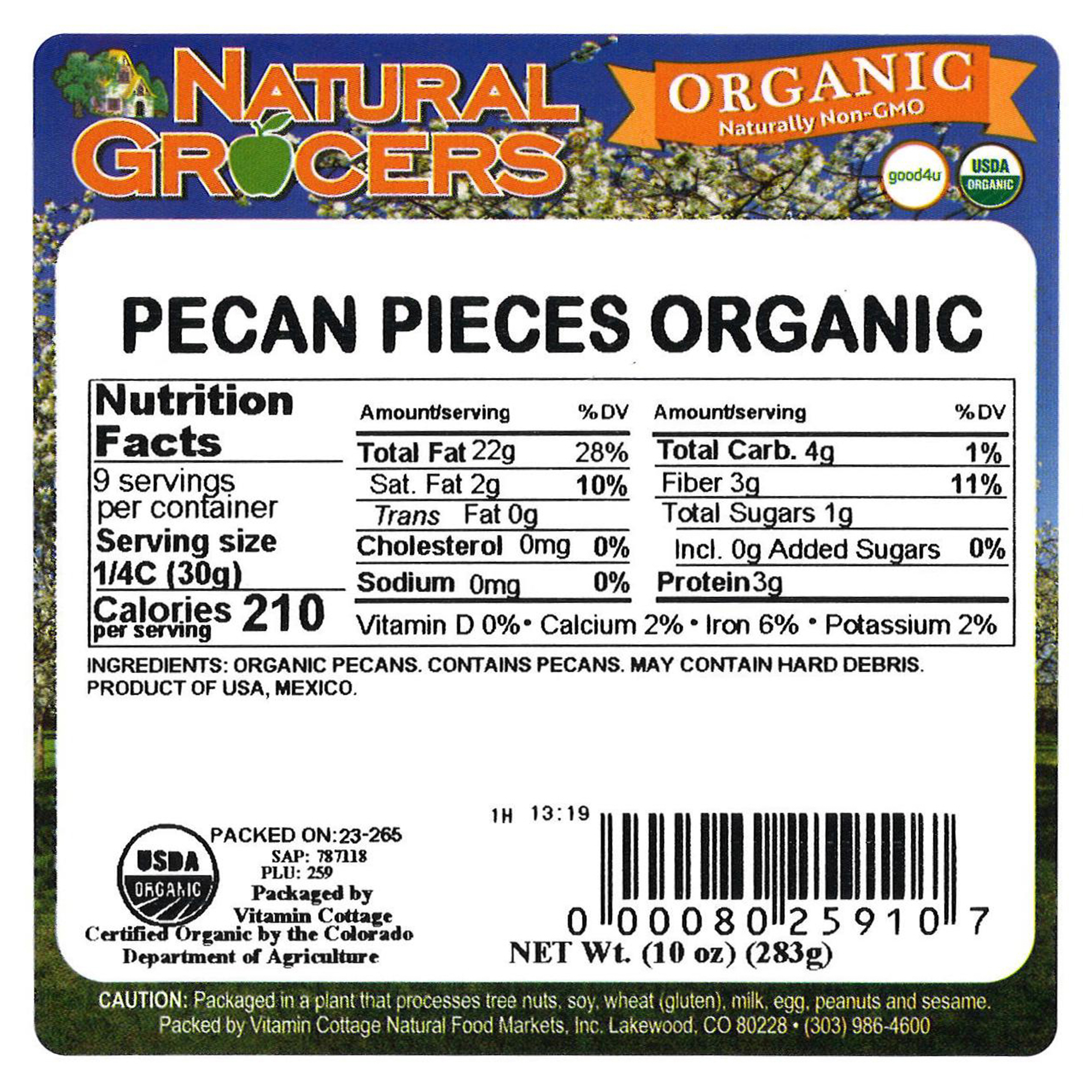 Pecan Pieces Org 10 Oz