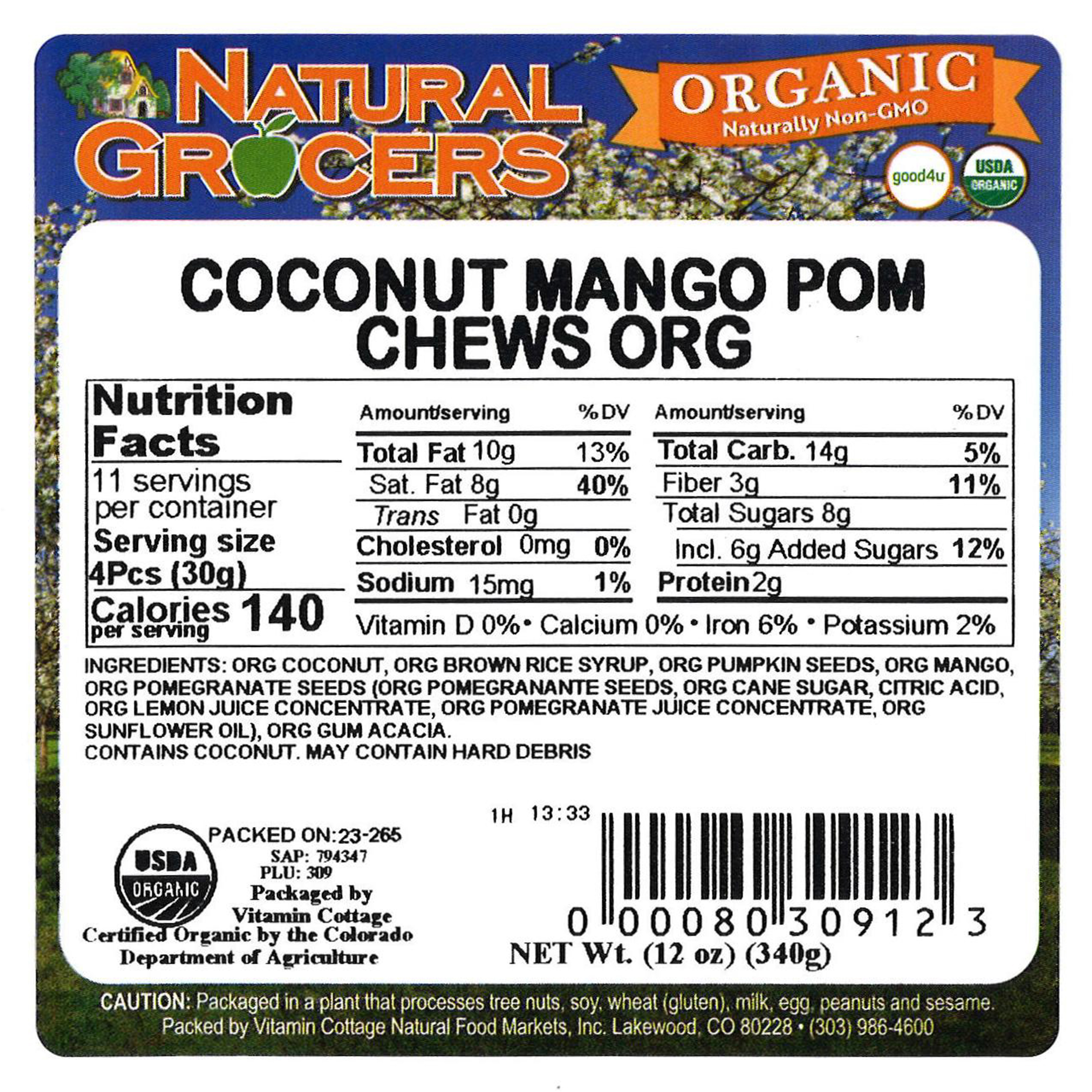 Coconut Mango Pom Chews Org 12 Oz