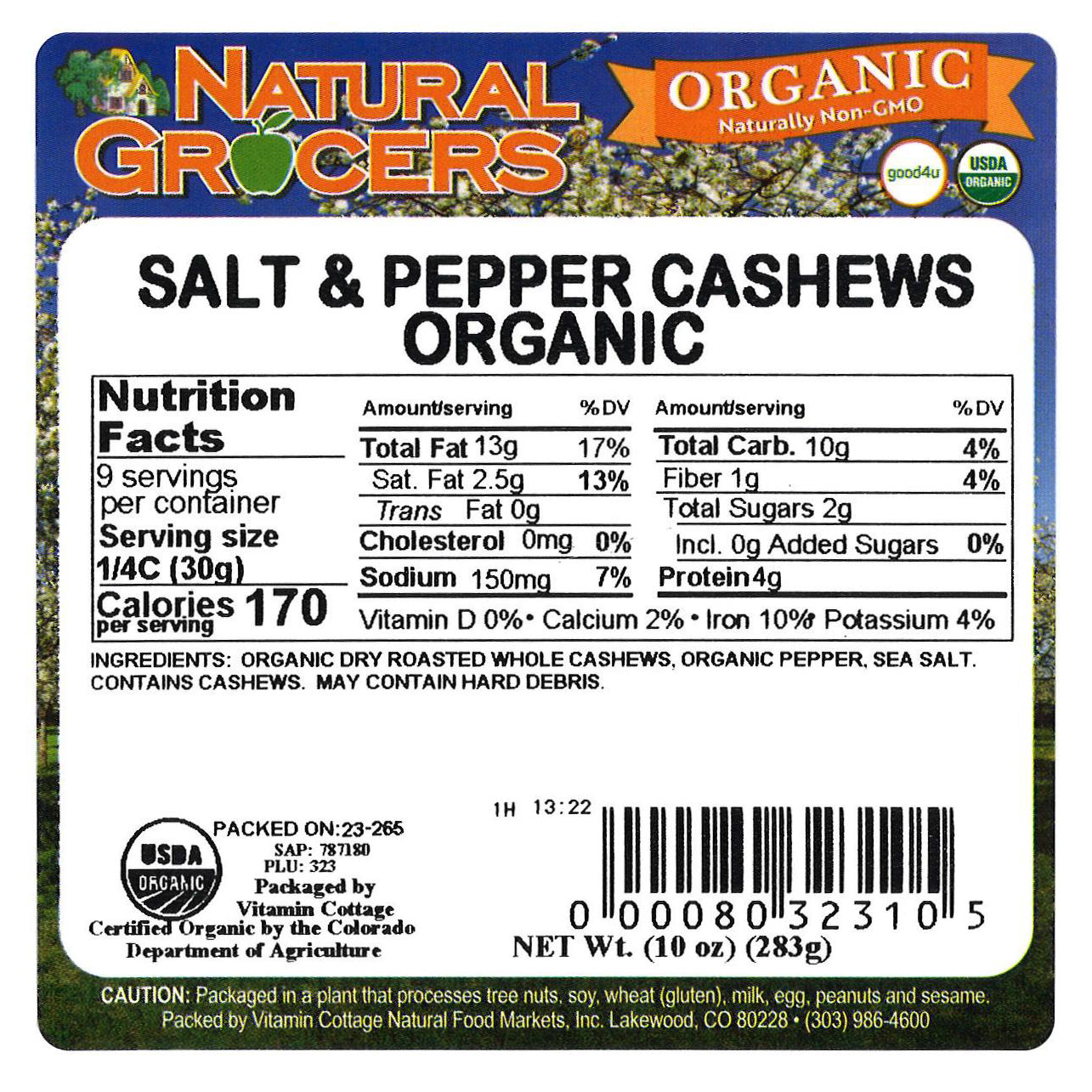 Cashews Salt & Pepper Org 10 Oz