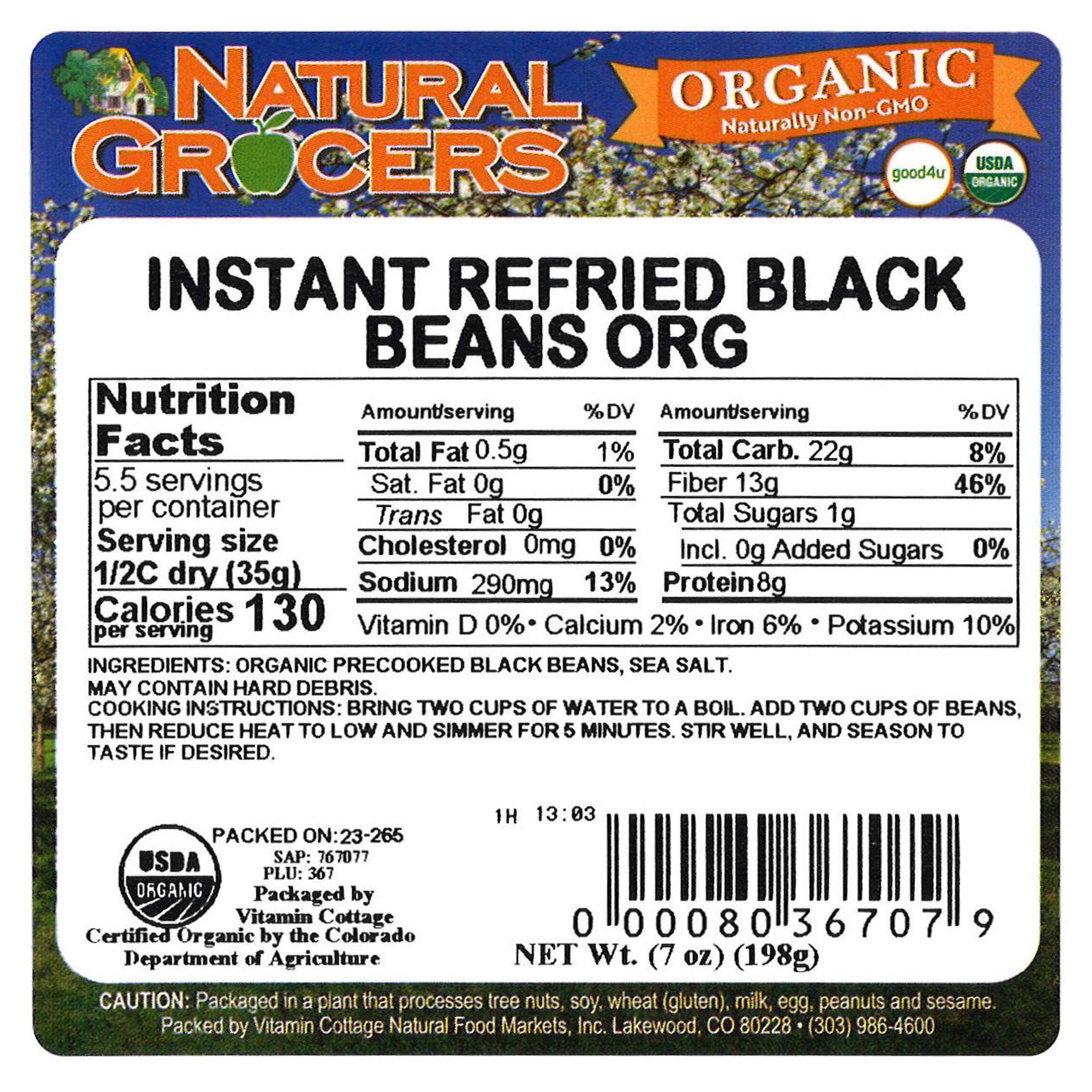 Beans Instant Rfrd Black Org 7 Oz