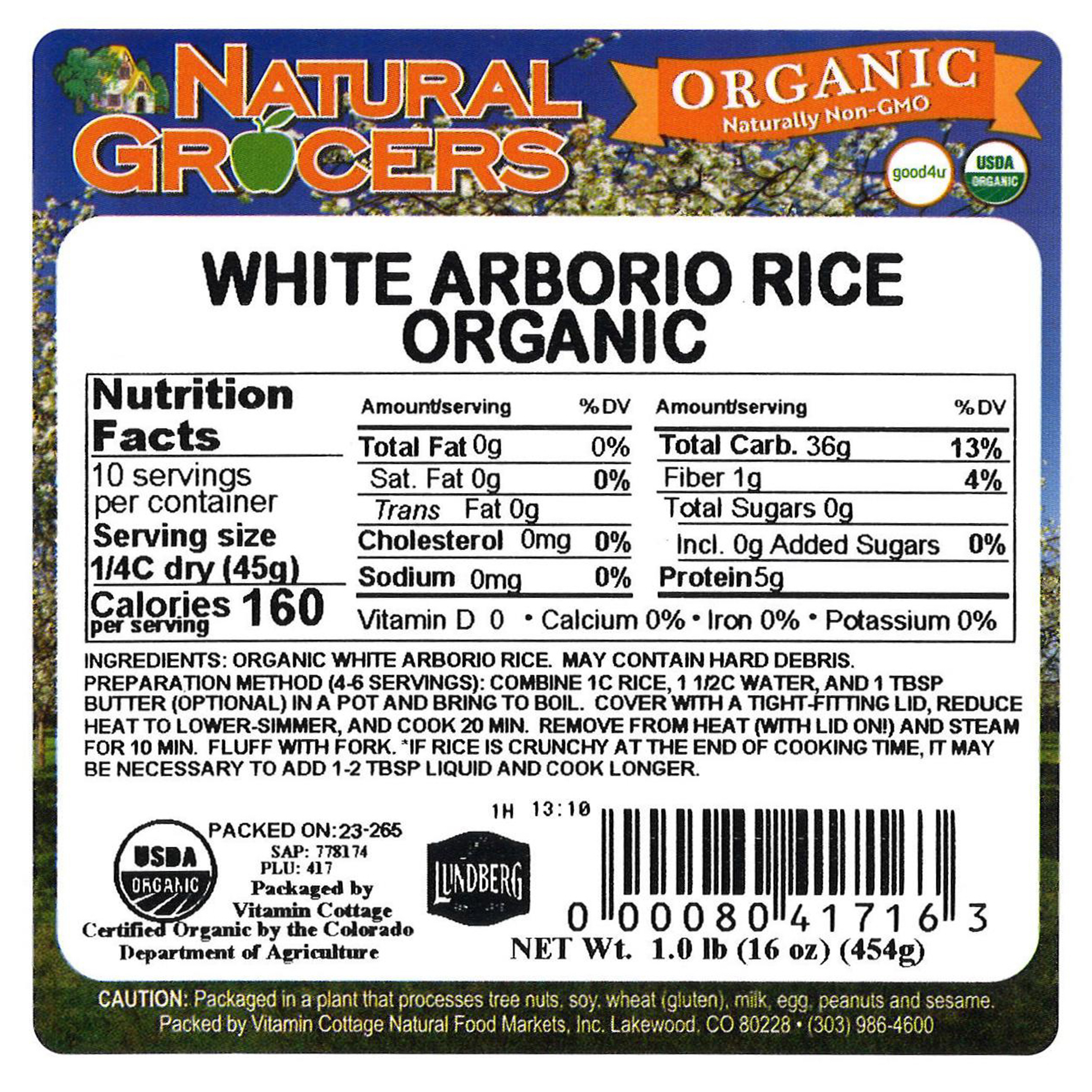 Rice Arborio White Org 1 Lb