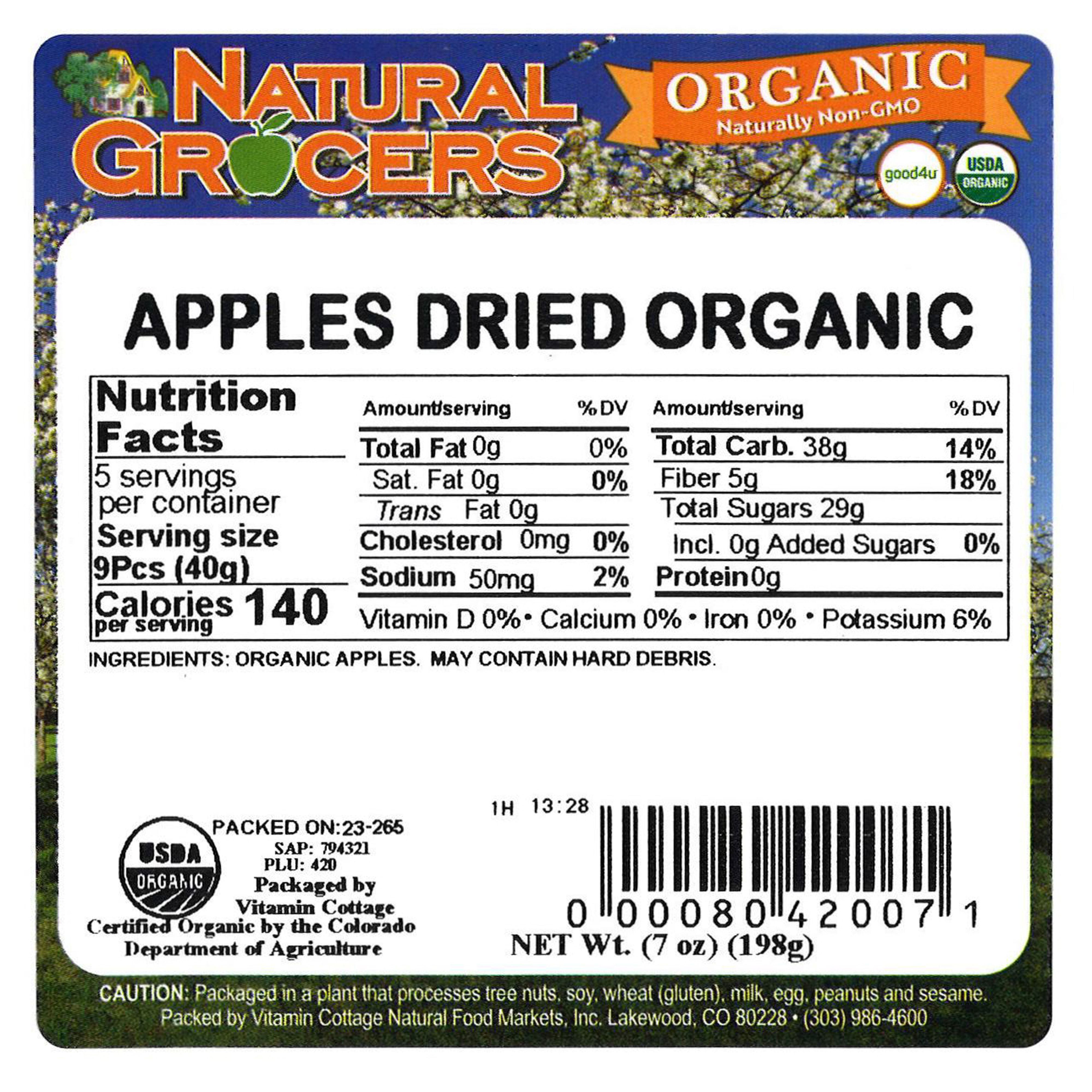 Apples Dried Org 7 Oz