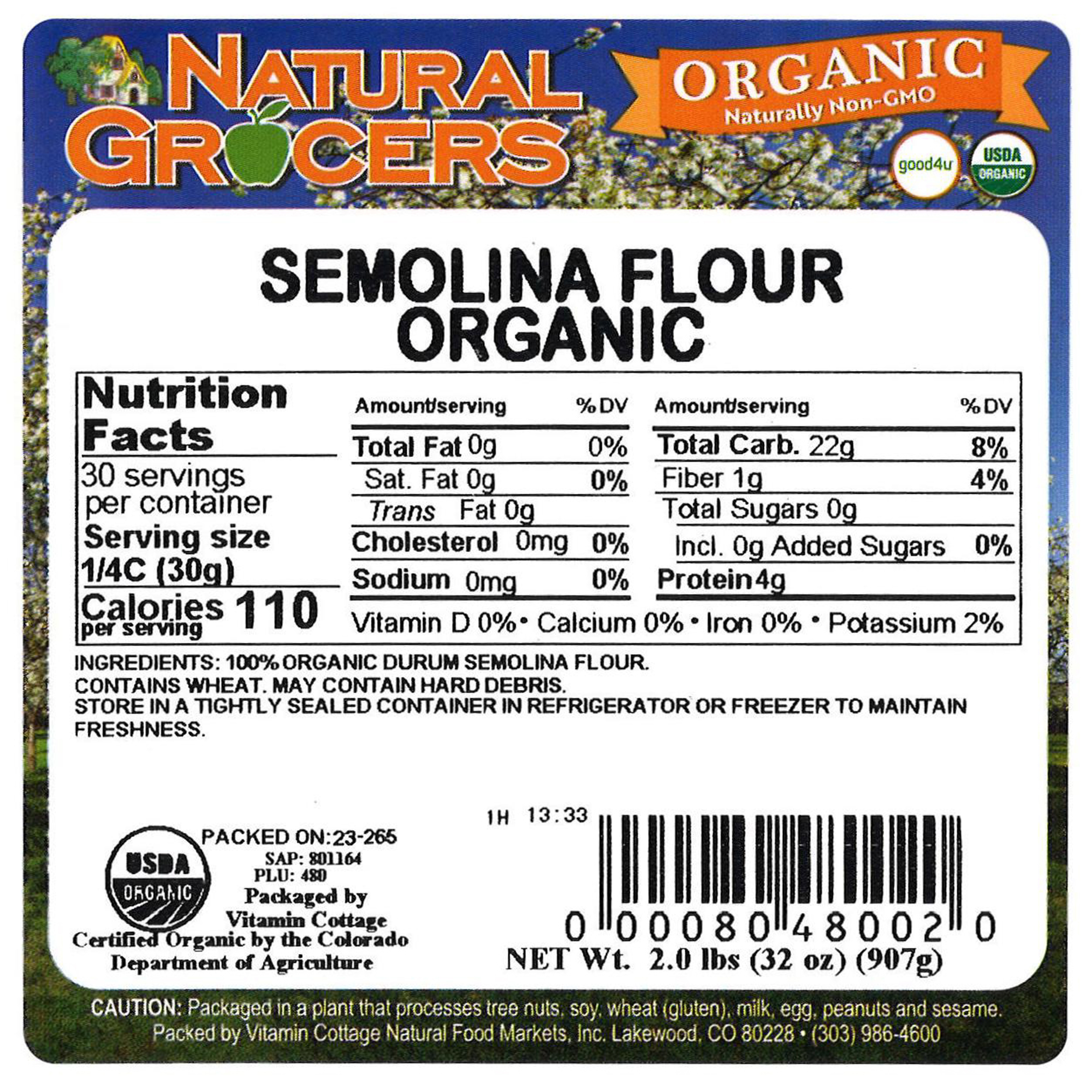 Flour Semolina Org 2 Lb