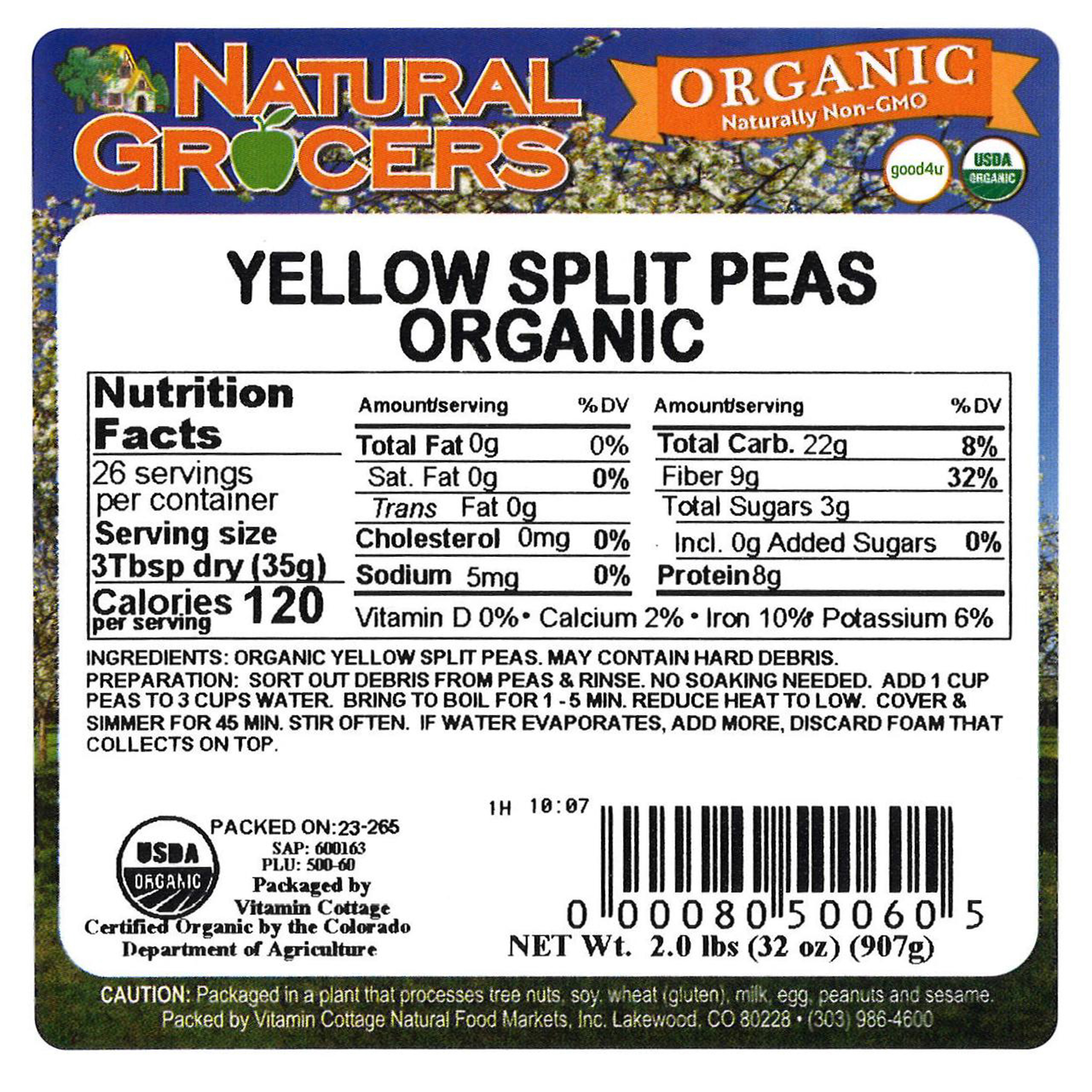 Peas Split Yellow Org 2 Lb