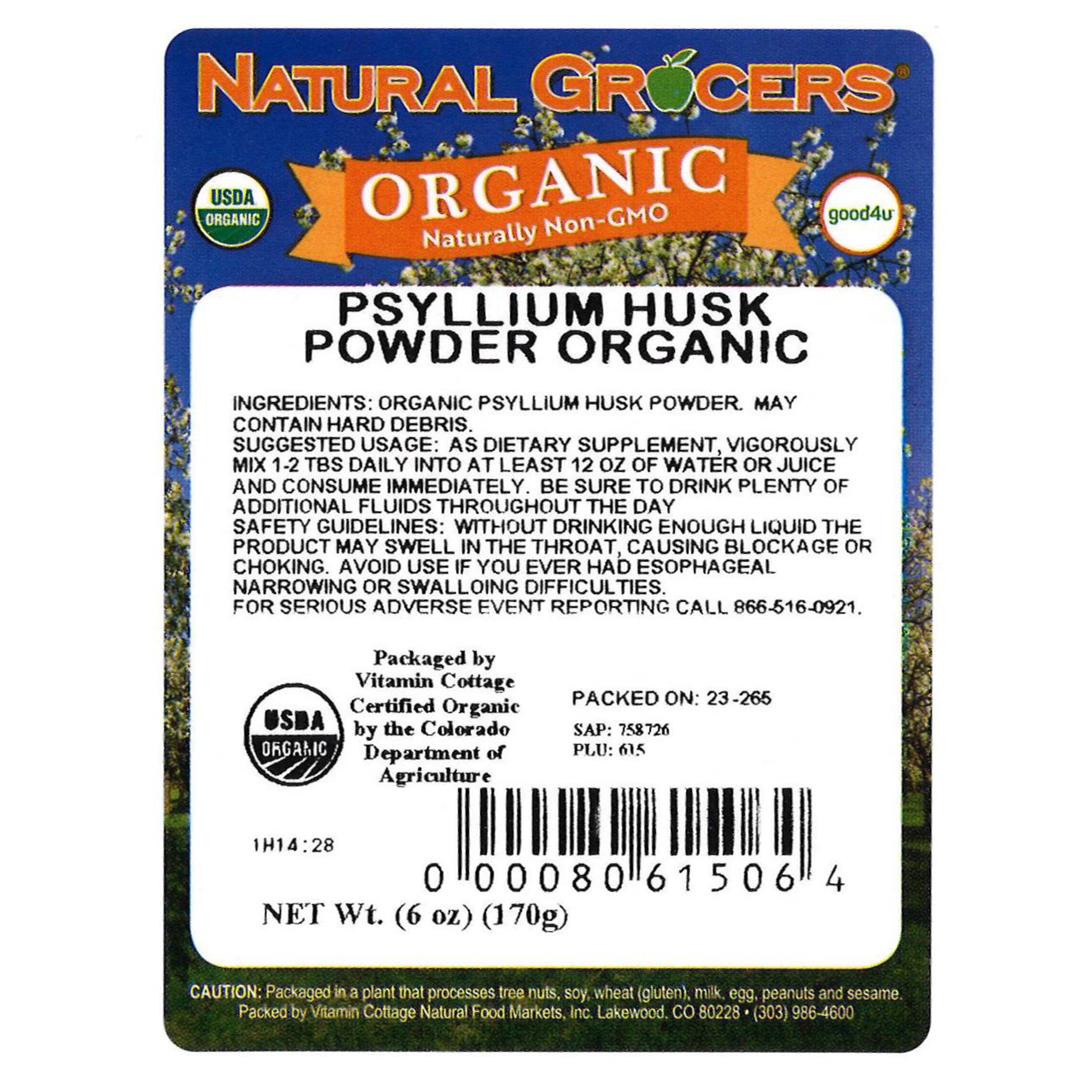 Psyllium Husk Powder Org 6 Oz