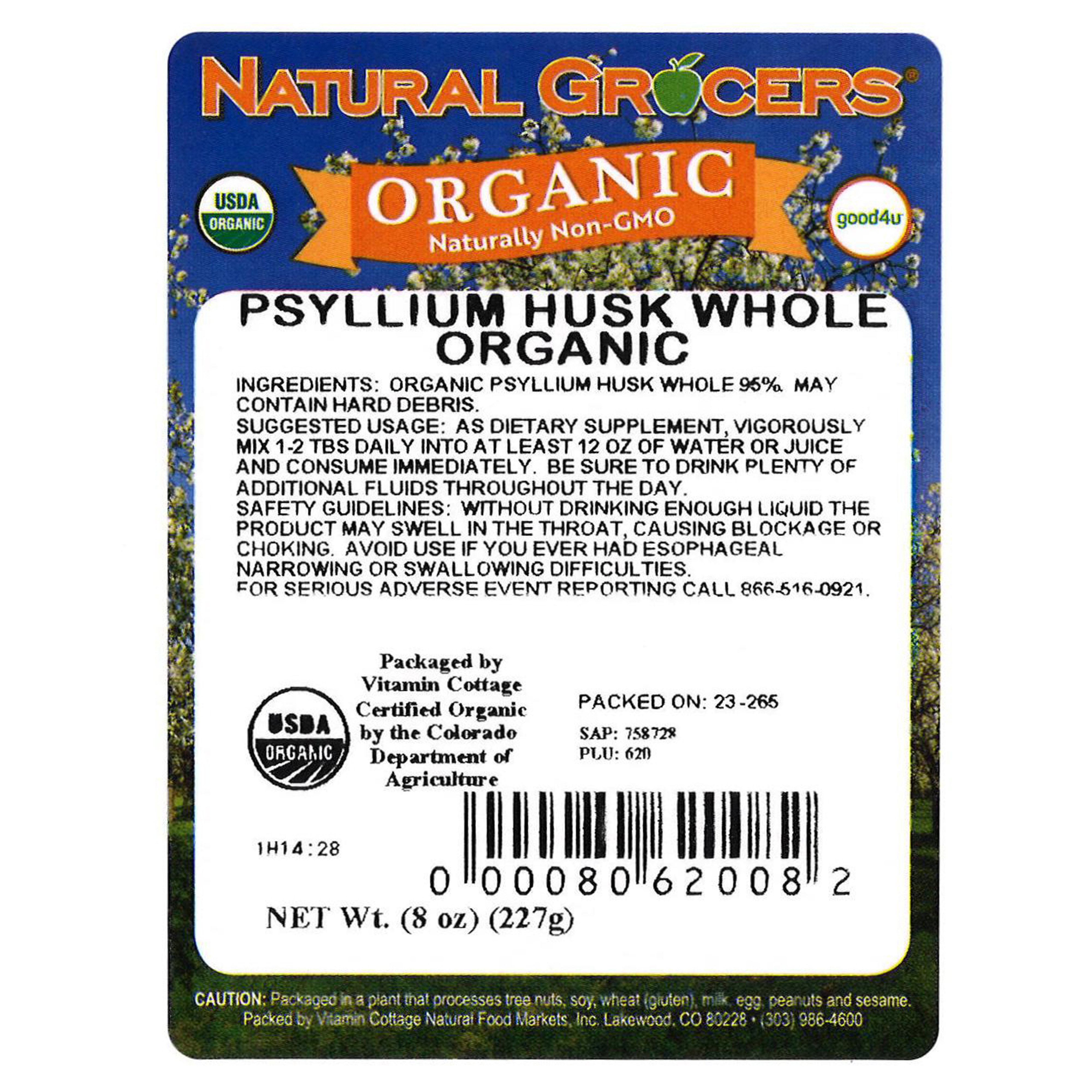 Psyllium Husk Whole Org 8 Oz