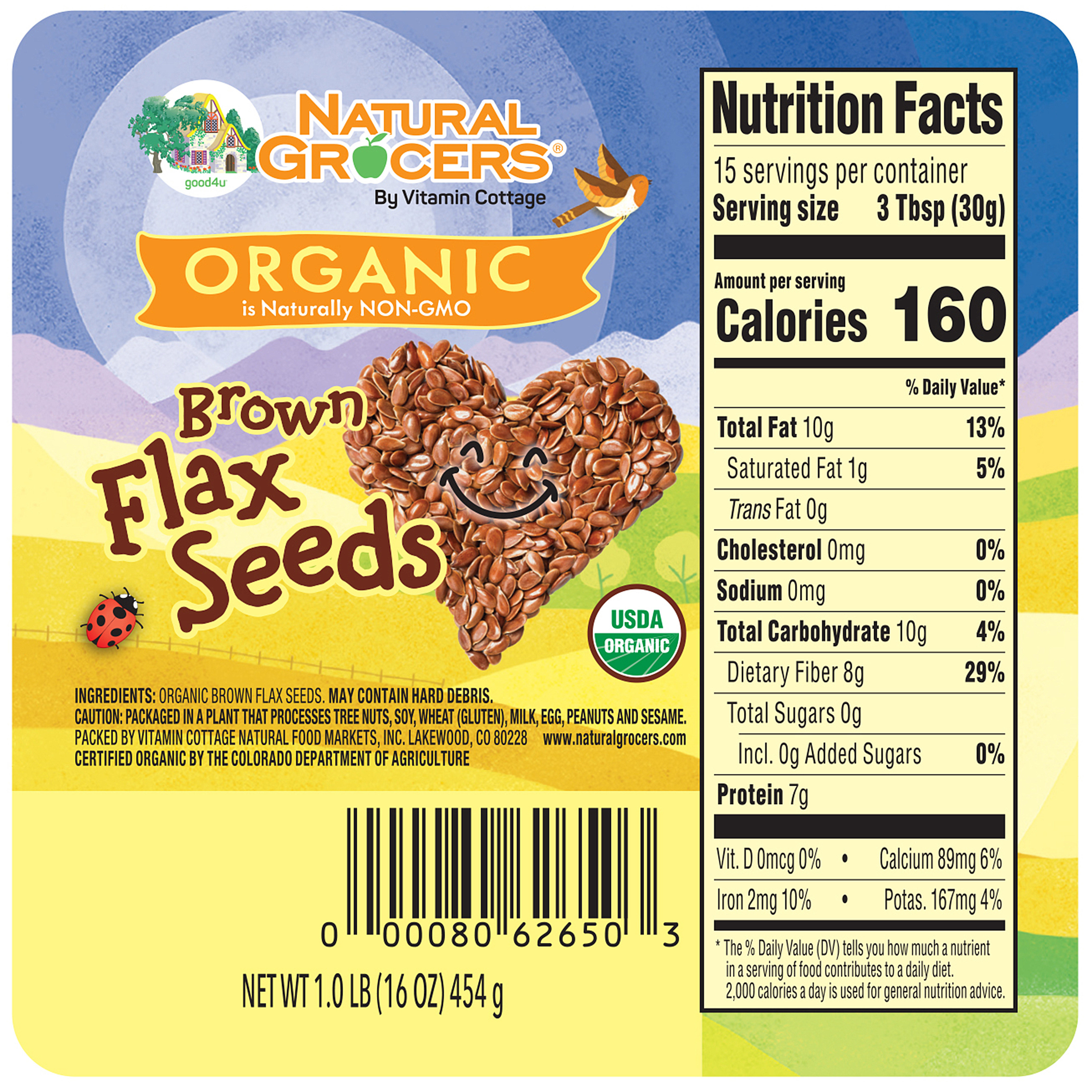 Seeds Flax Brown Org 1 Lb