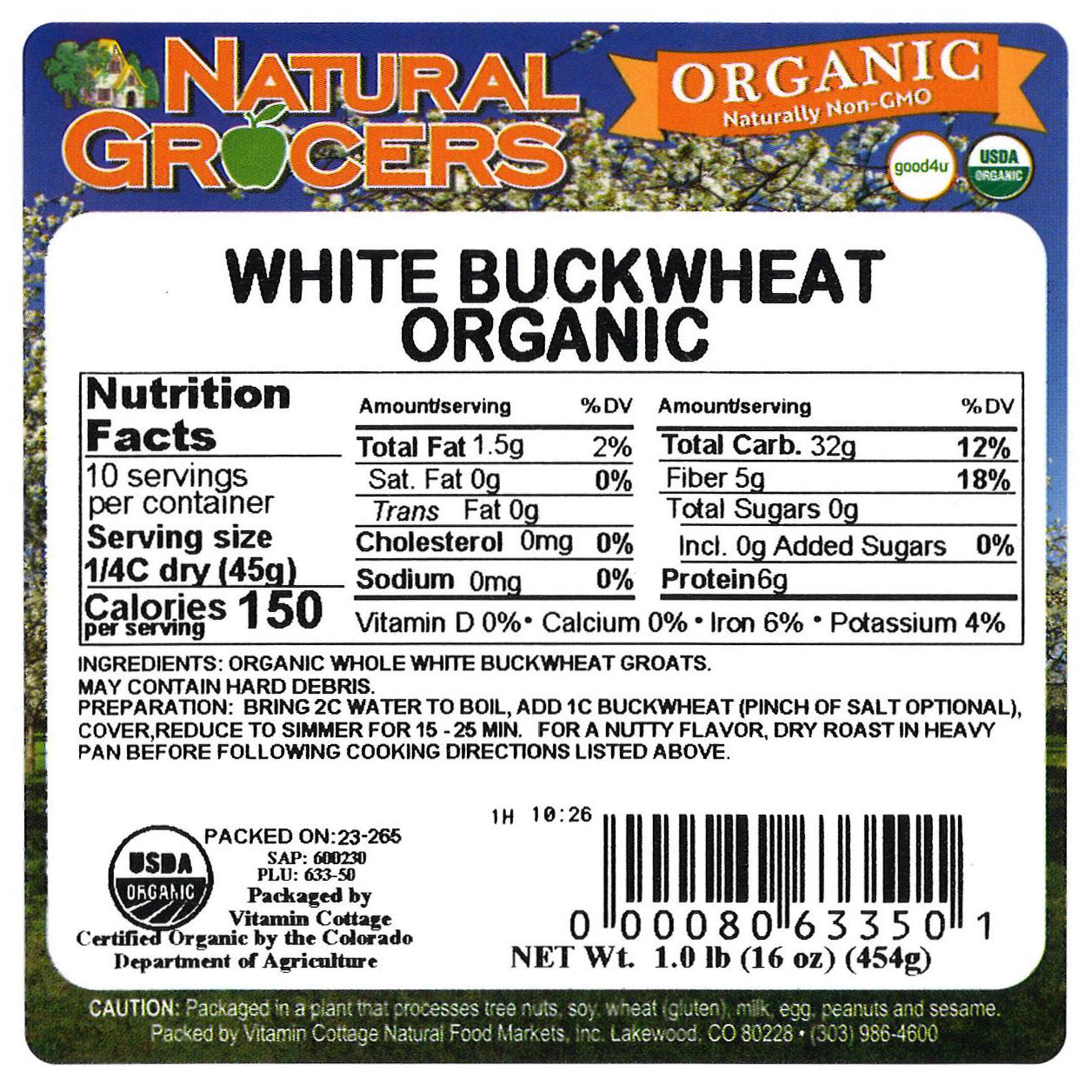 Buckwheat White Org 1 Lb
