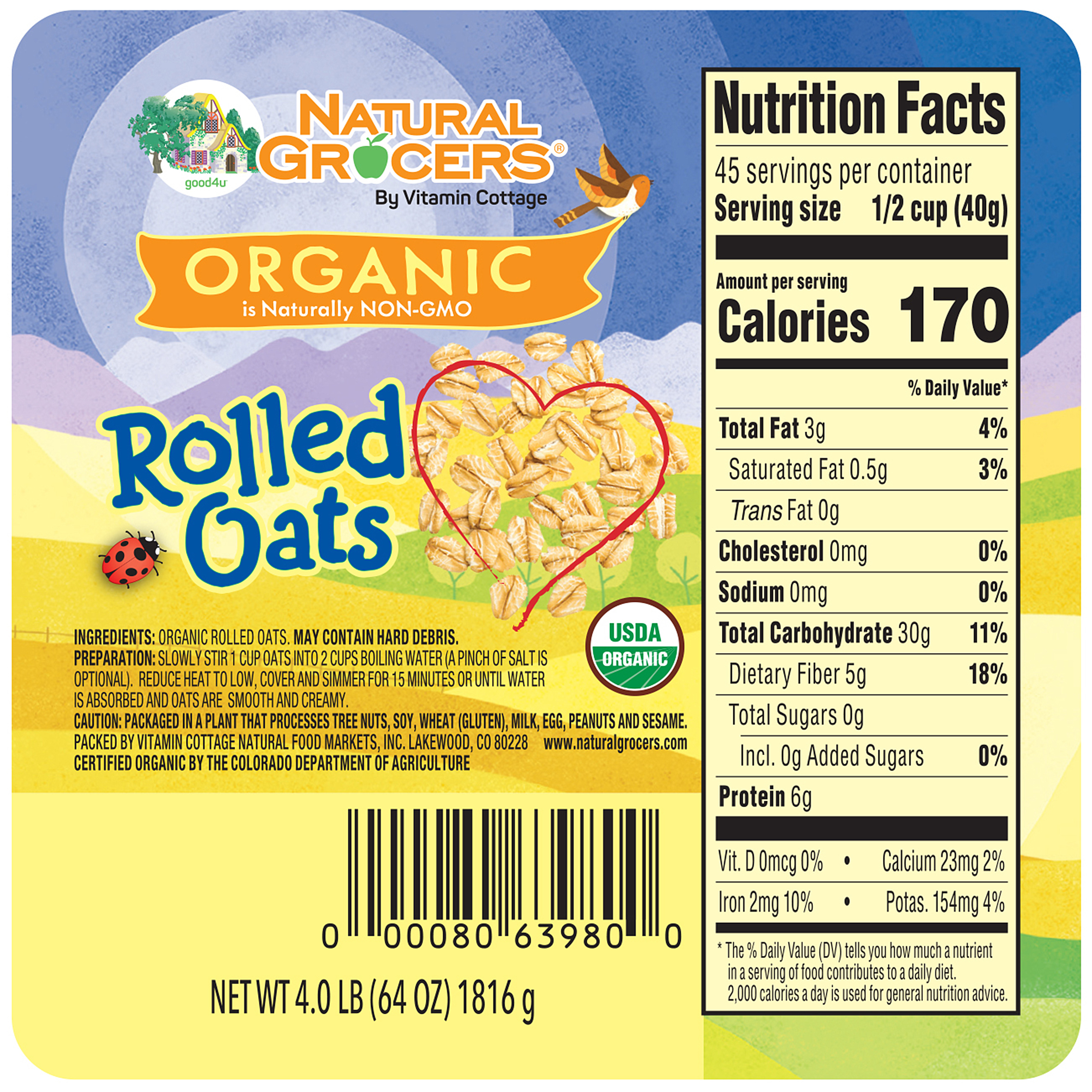 Oats Rolled Org 4 Lb