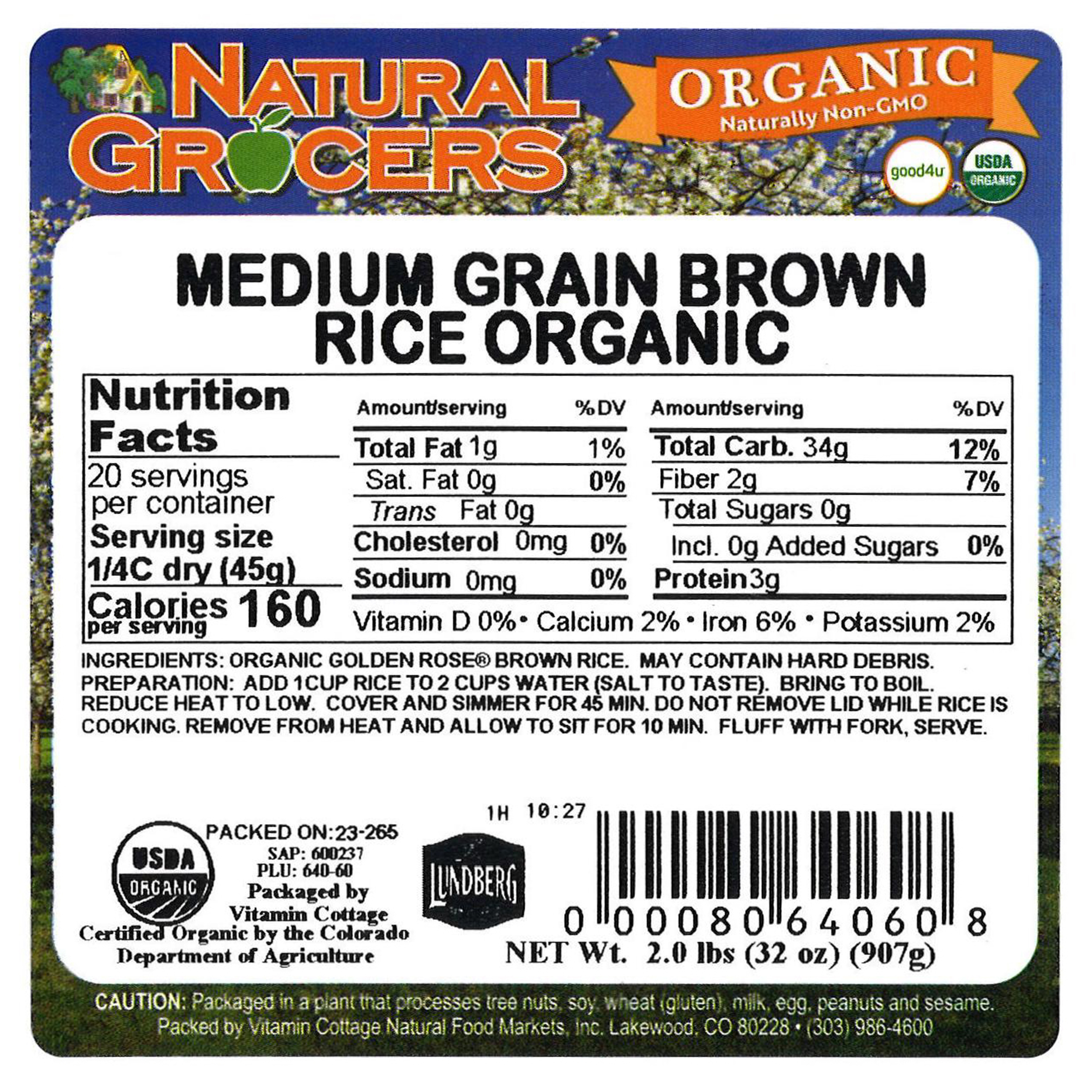 Rice Brown Medium Org 2 Lb