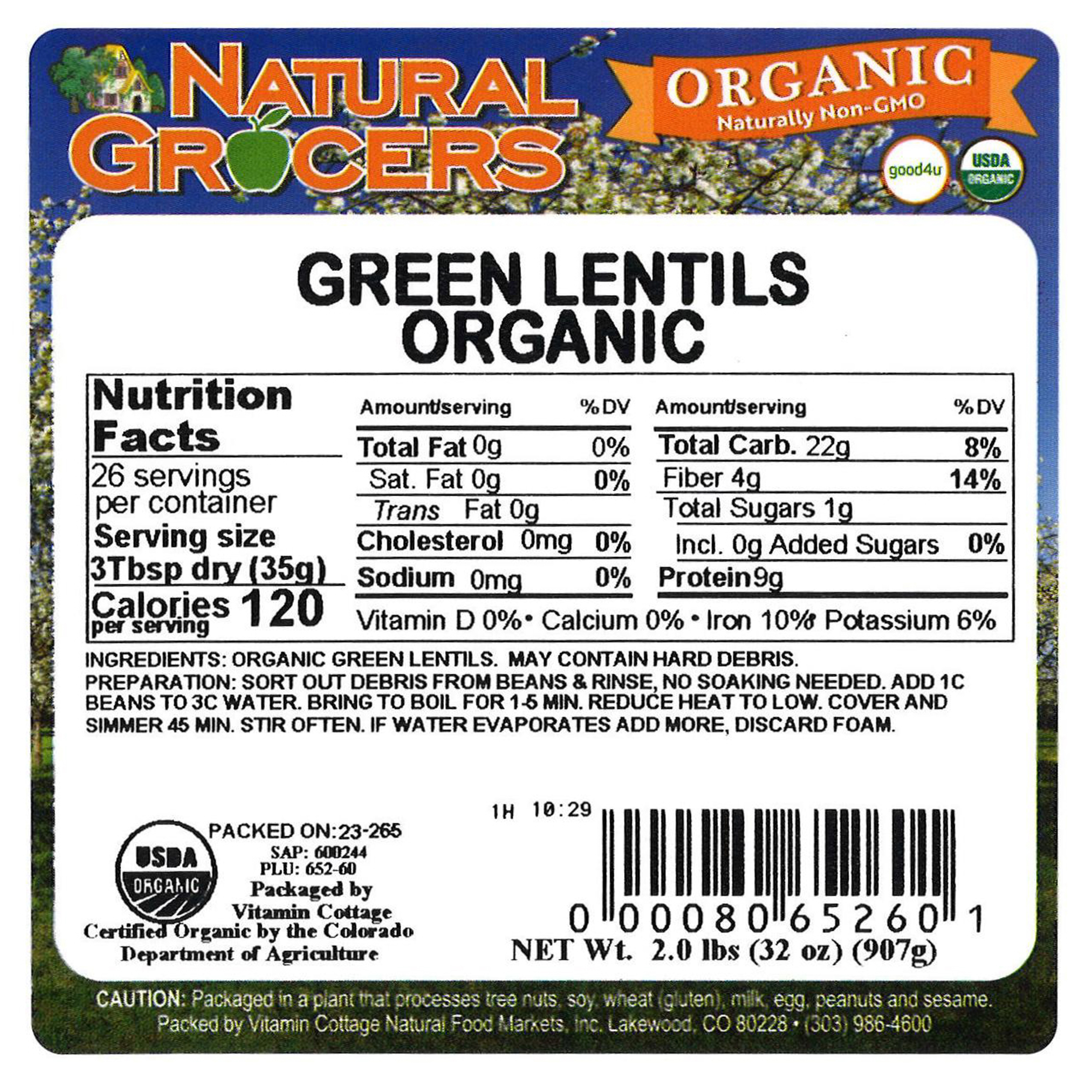 Lentils Green Org 2 Lb