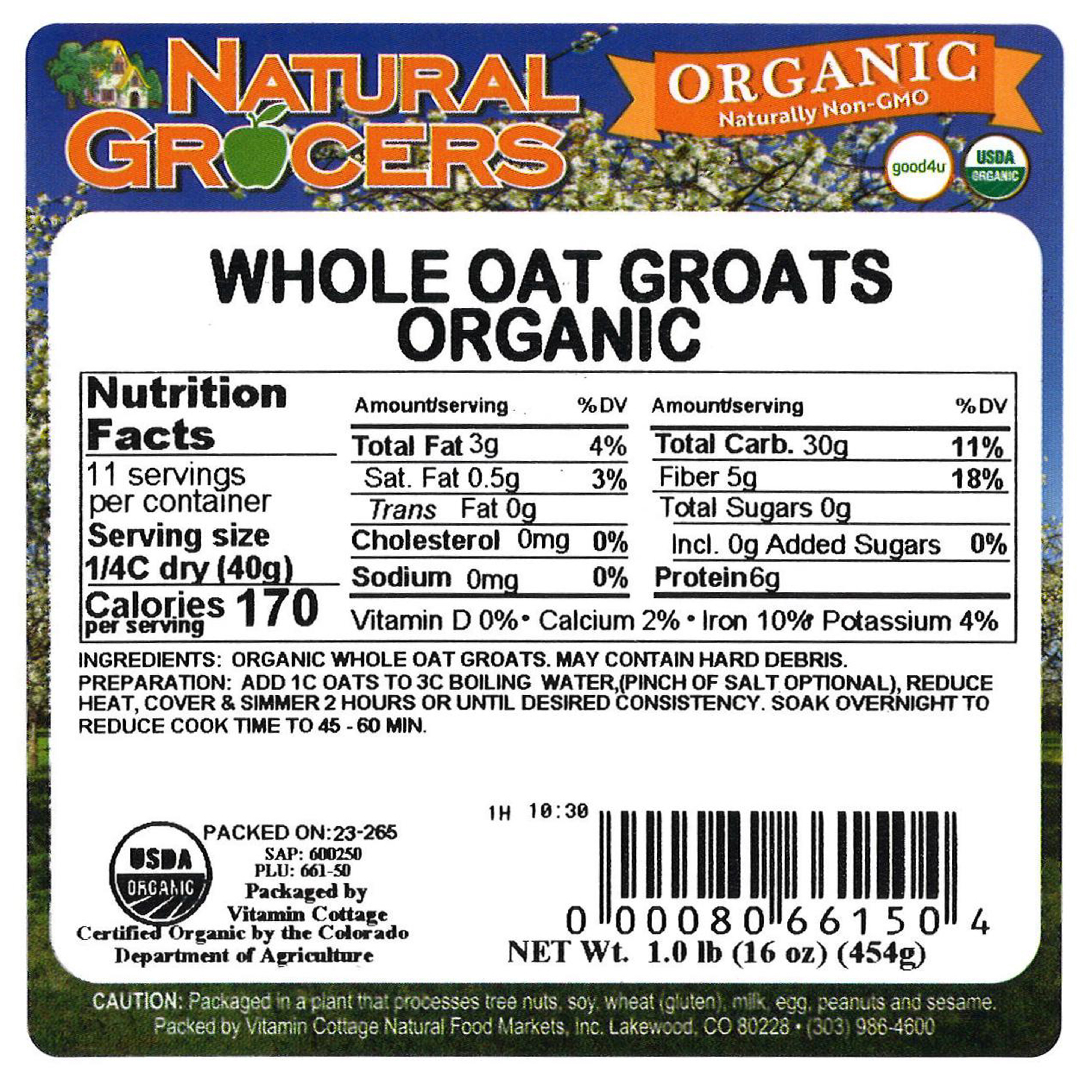 Oats Whole Groats Org 1 Lb