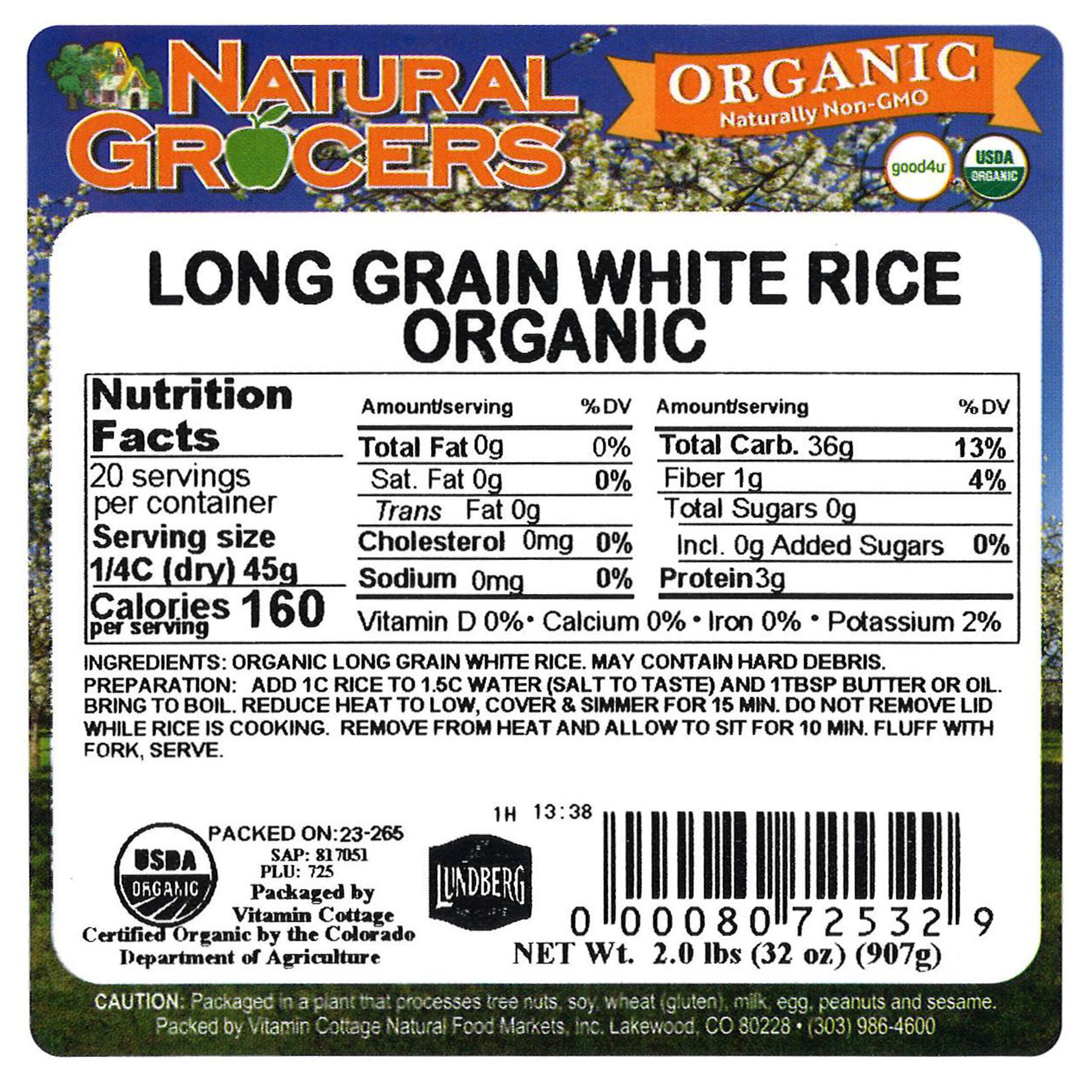 Rice White Long Org 2 Lb