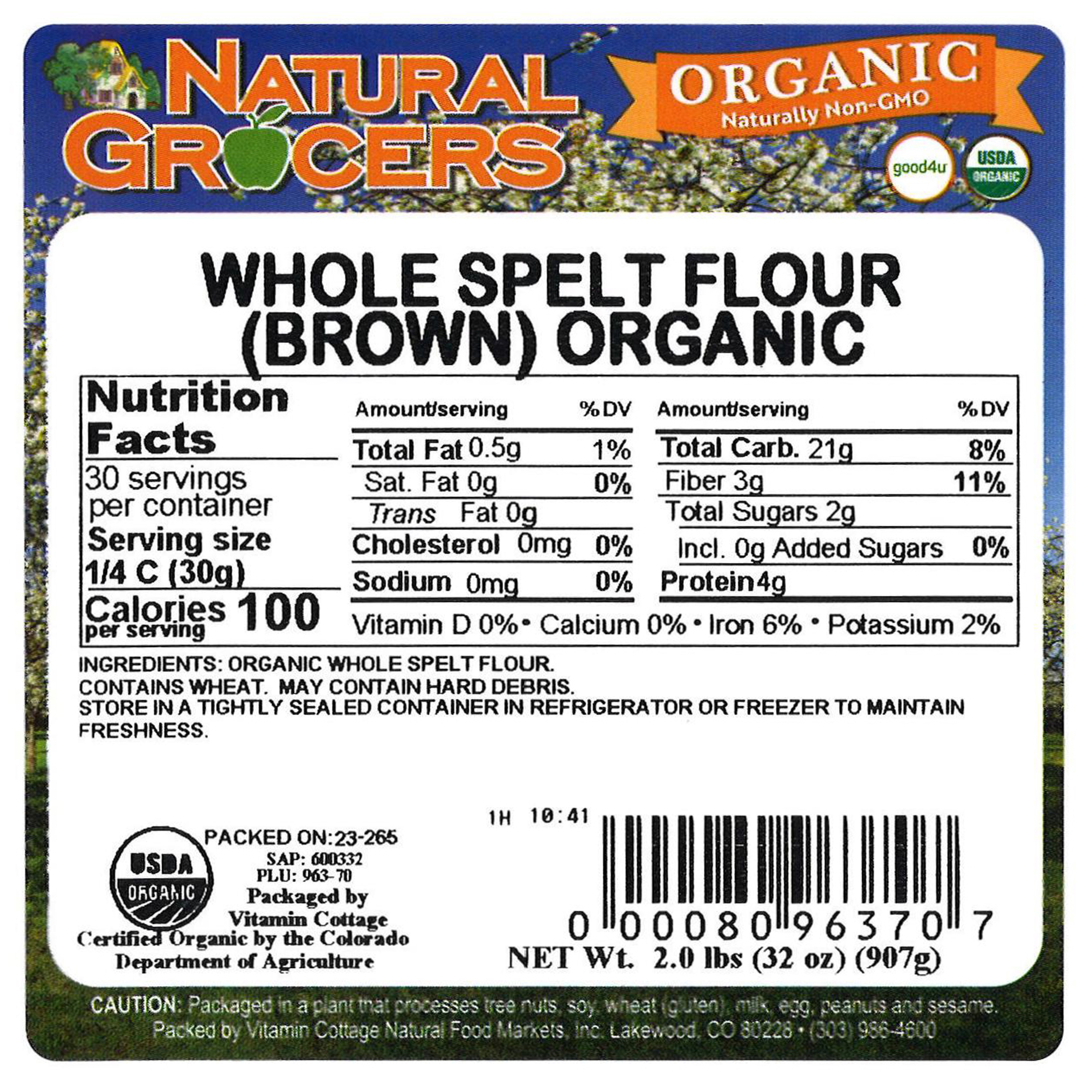 Flour Spelt Whole Brown Org 2 Lb