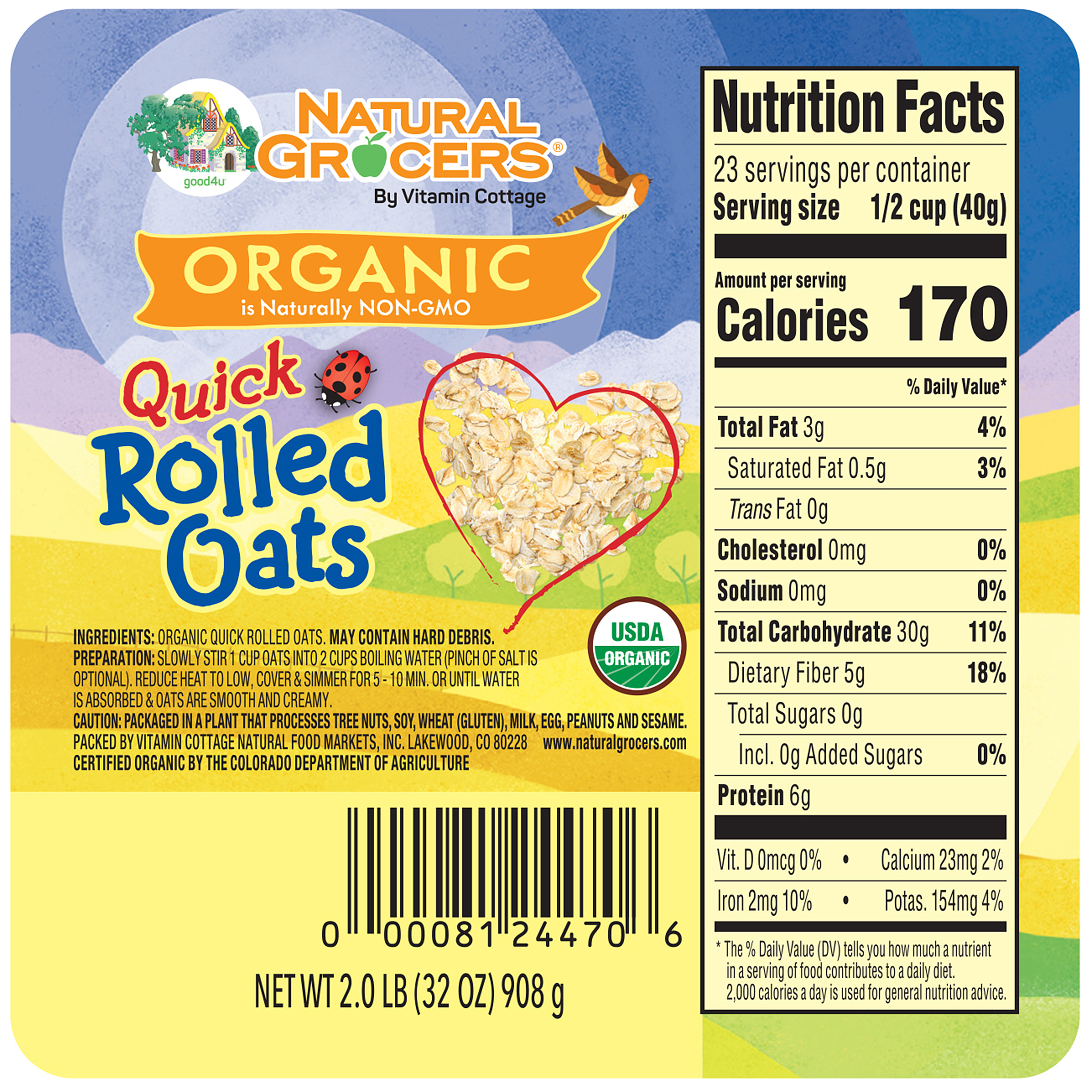 Oats Rolled Quick Org 2 Lb