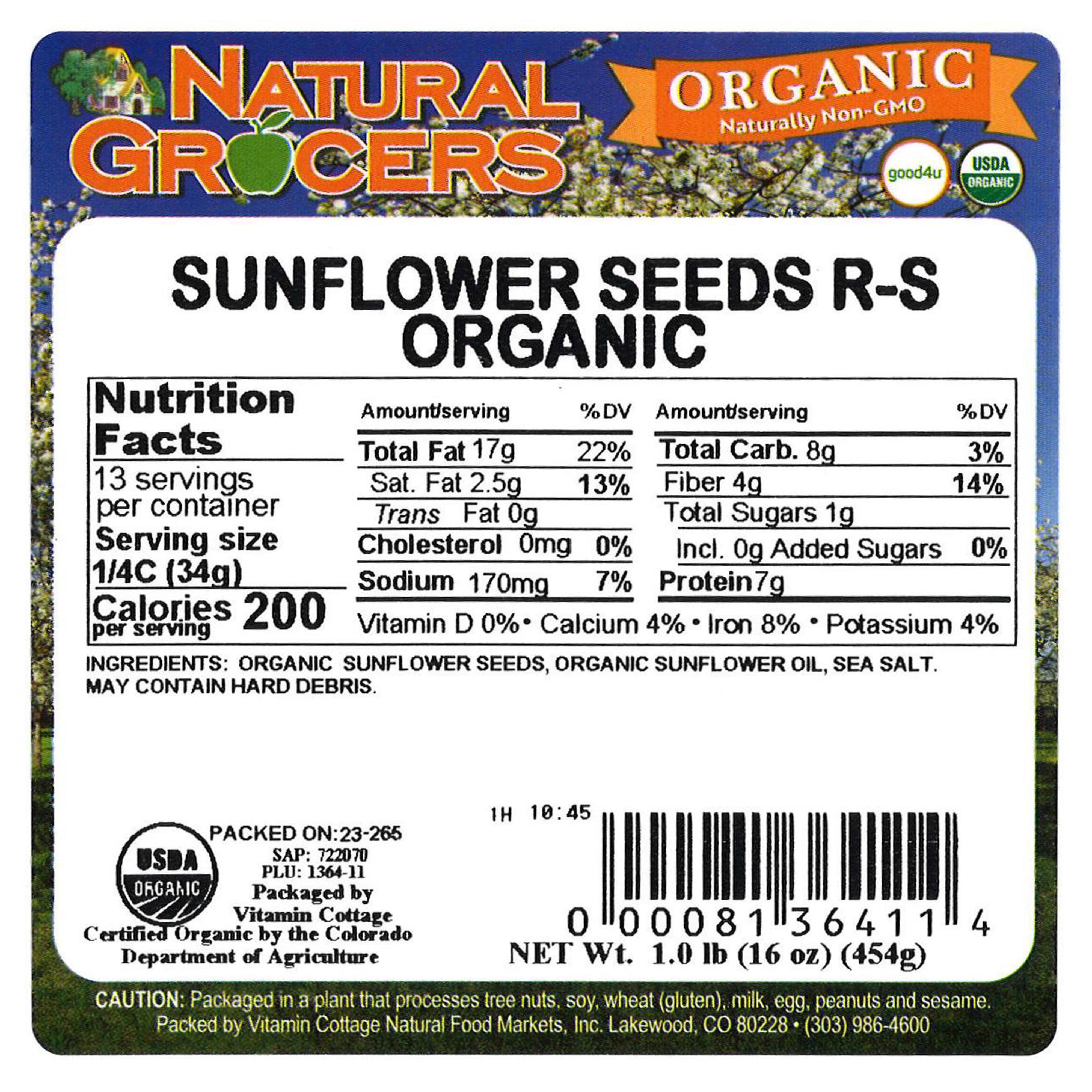 Seeds Sunflower R-s Org 1 Lb