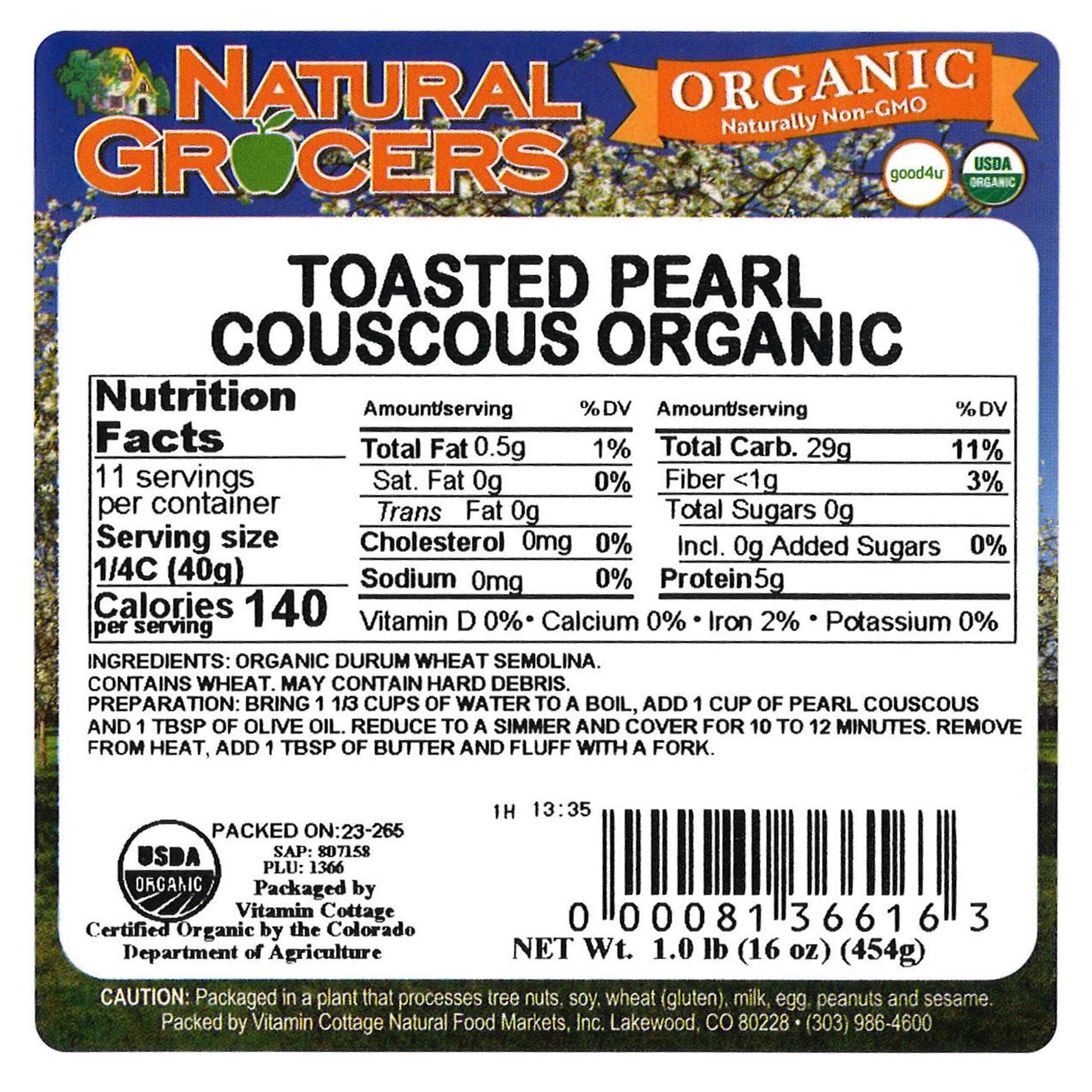 Couscous Toasted Pearl Org 1 Lb
