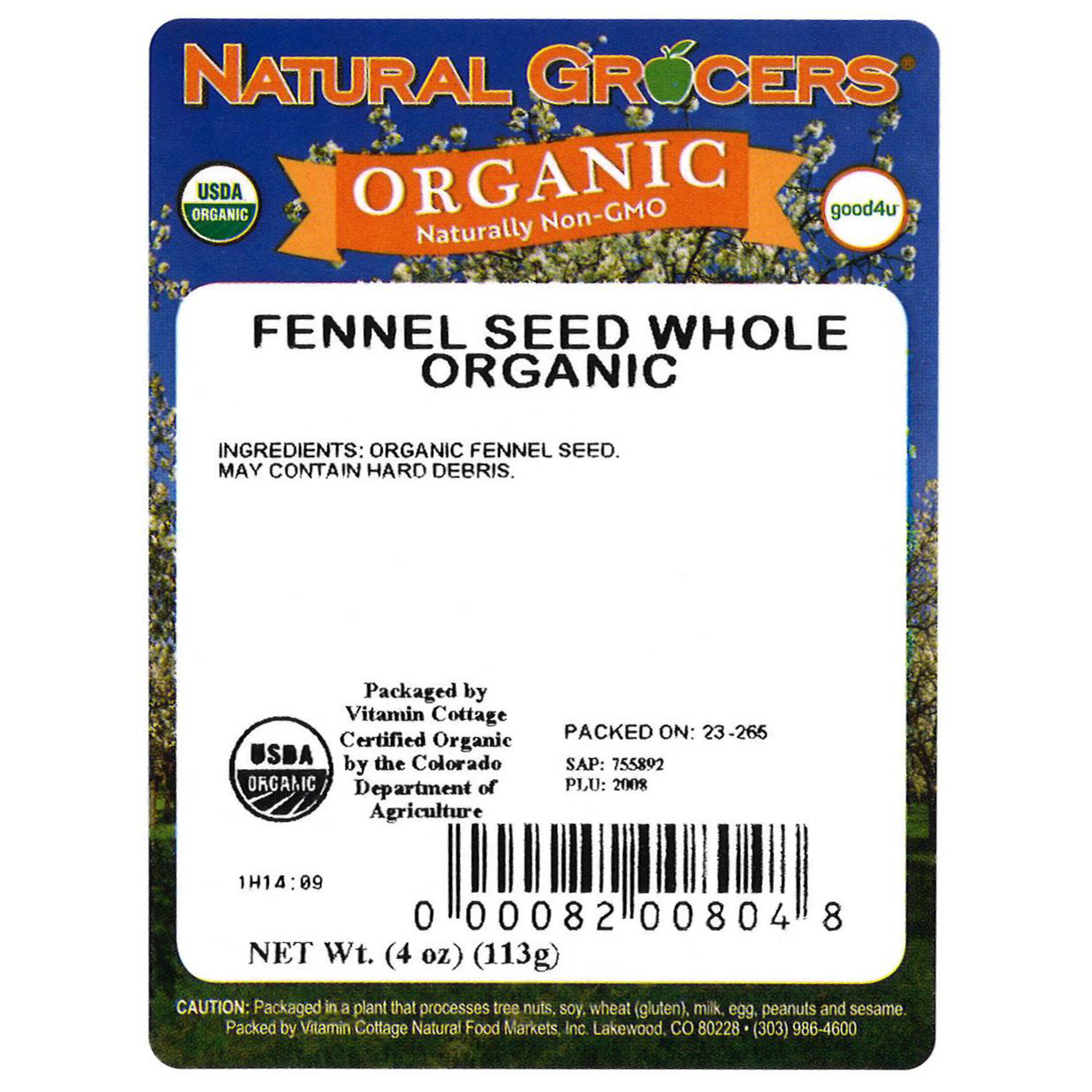 Fennel Seed Whole Org 4 Oz