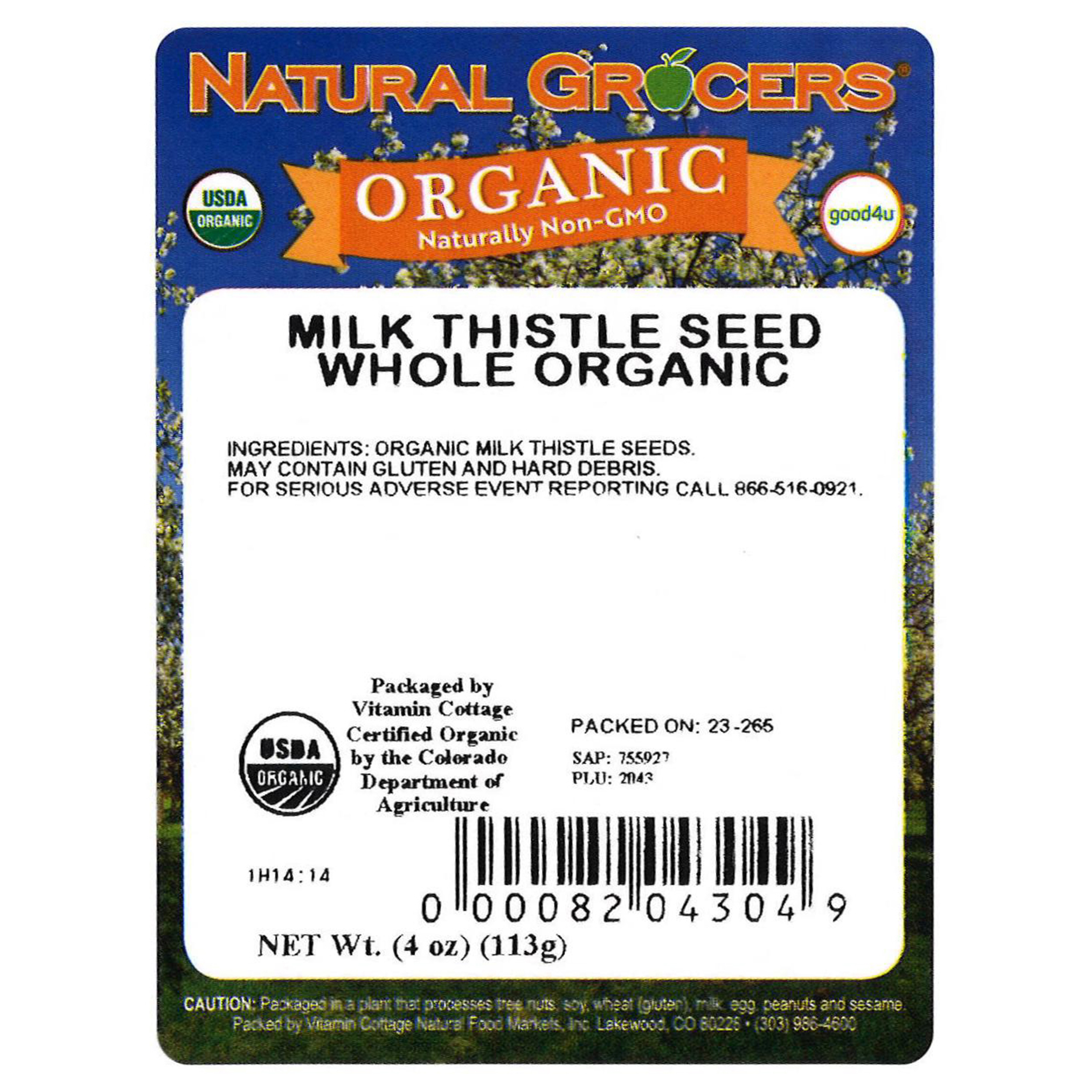 Milk Thistle Seed Whole  Org 4 Oz