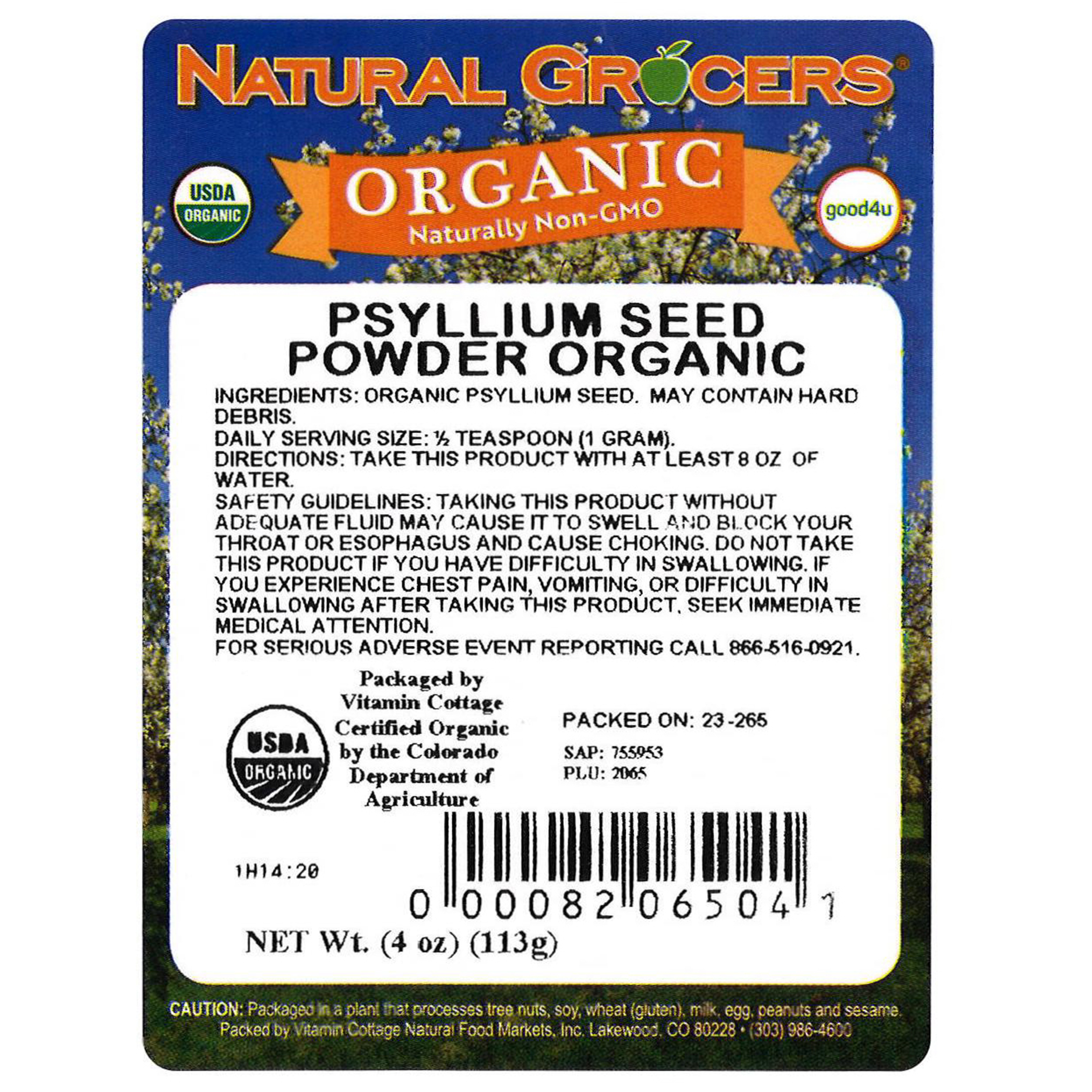 Psyllium Seed Pwd -- Org 4 Oz