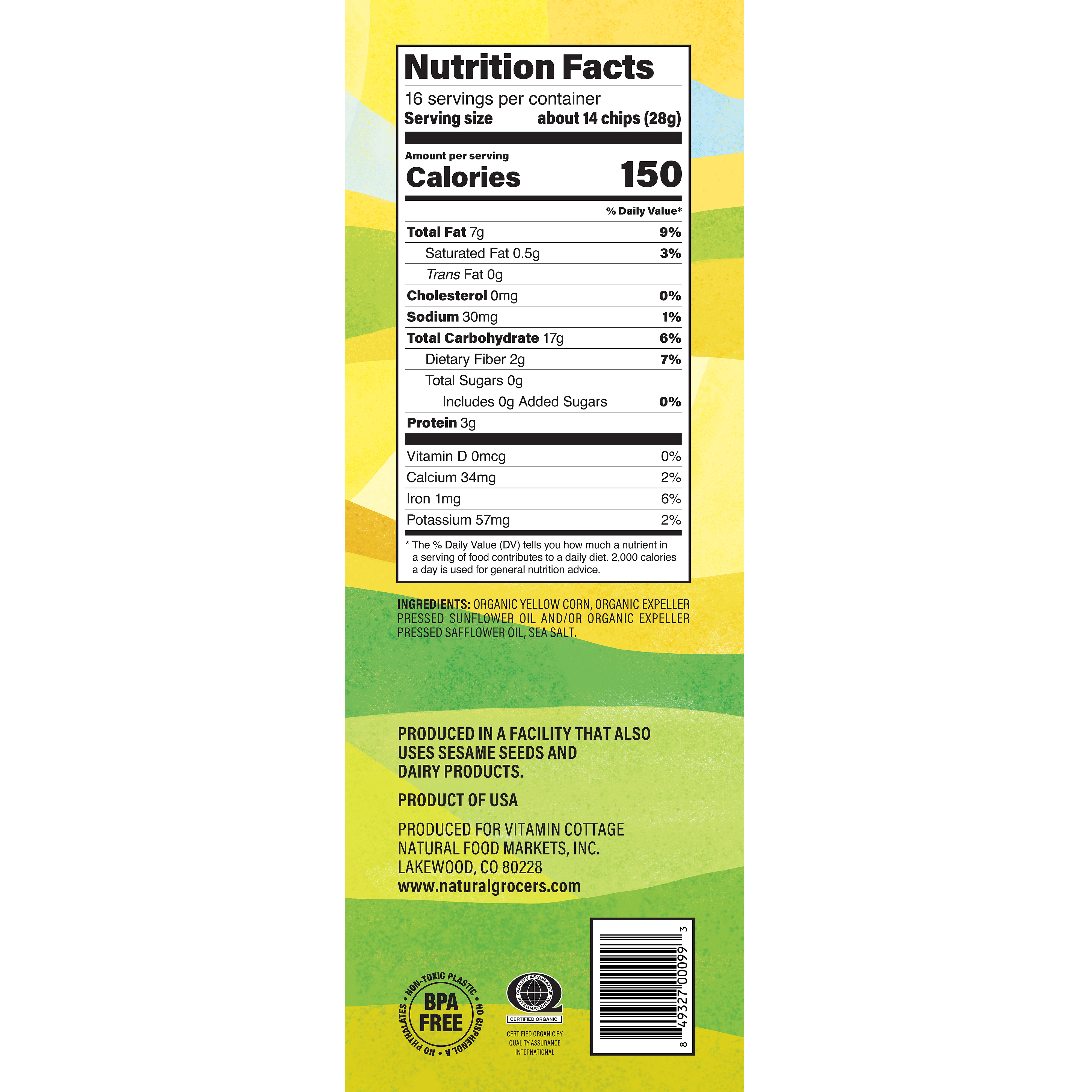 Tortilla Chip Yellow Org 16 Oz