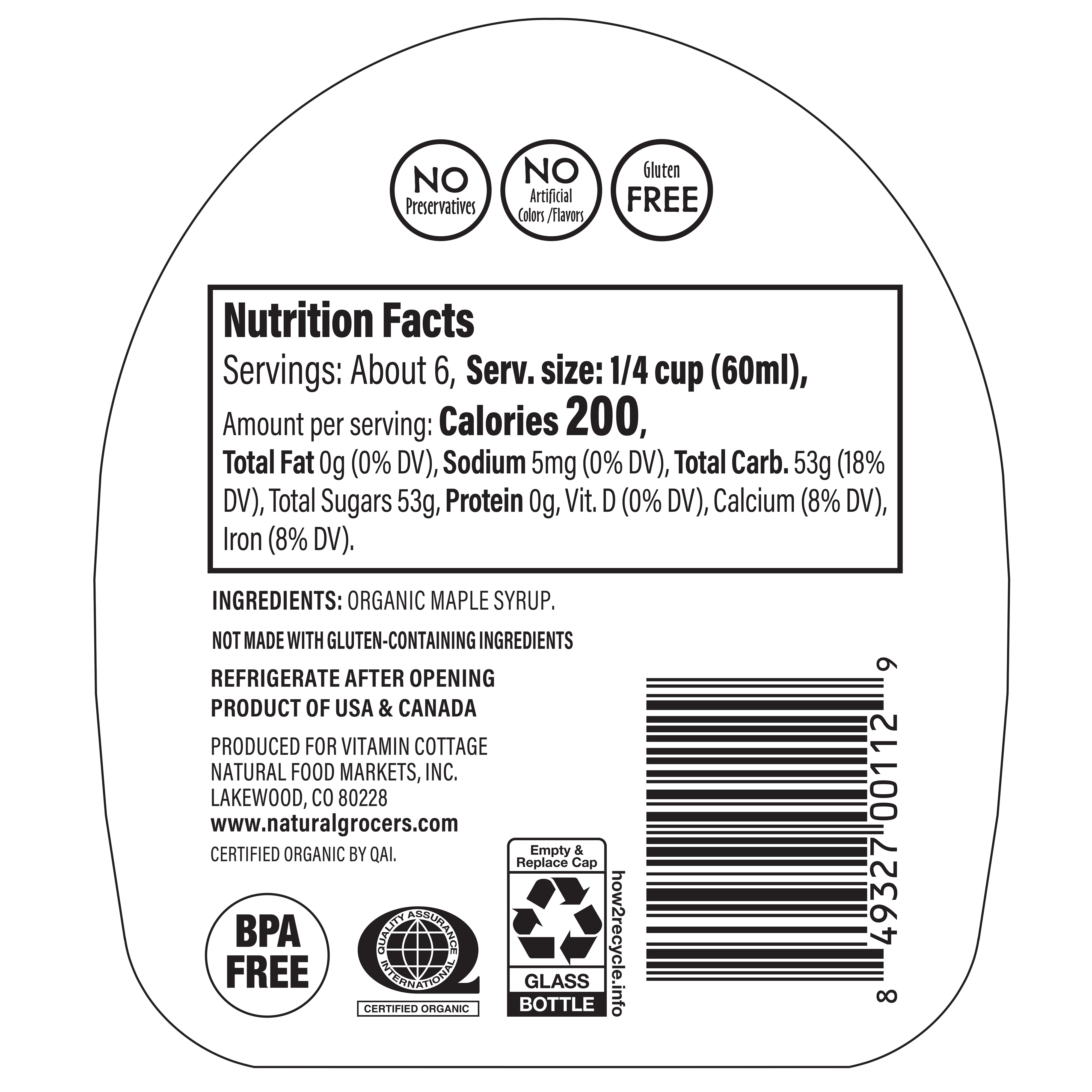 Maple Syrup Dark Organic 12 Oz