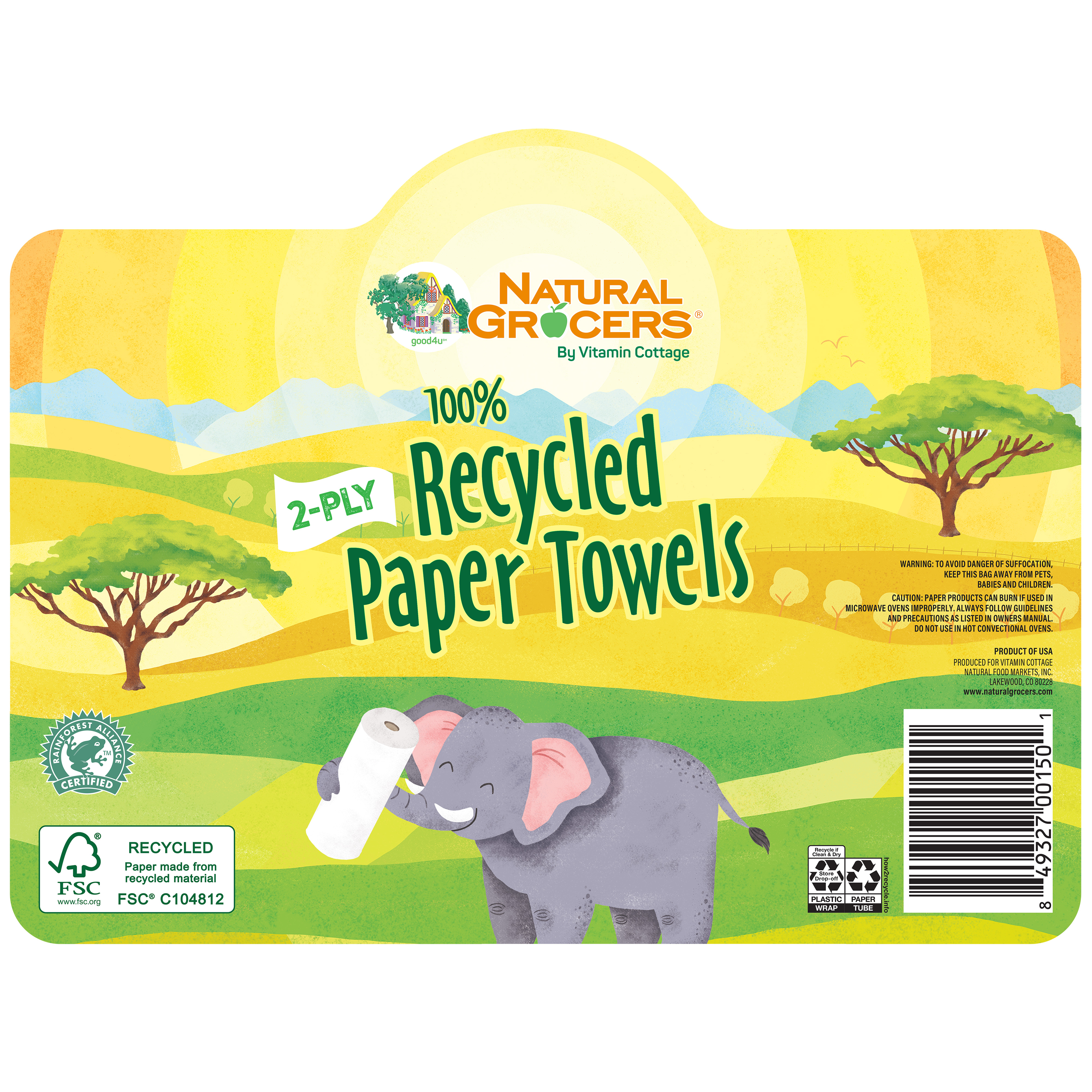 Paper Towels 65 Sheet Recycled 6 Ct