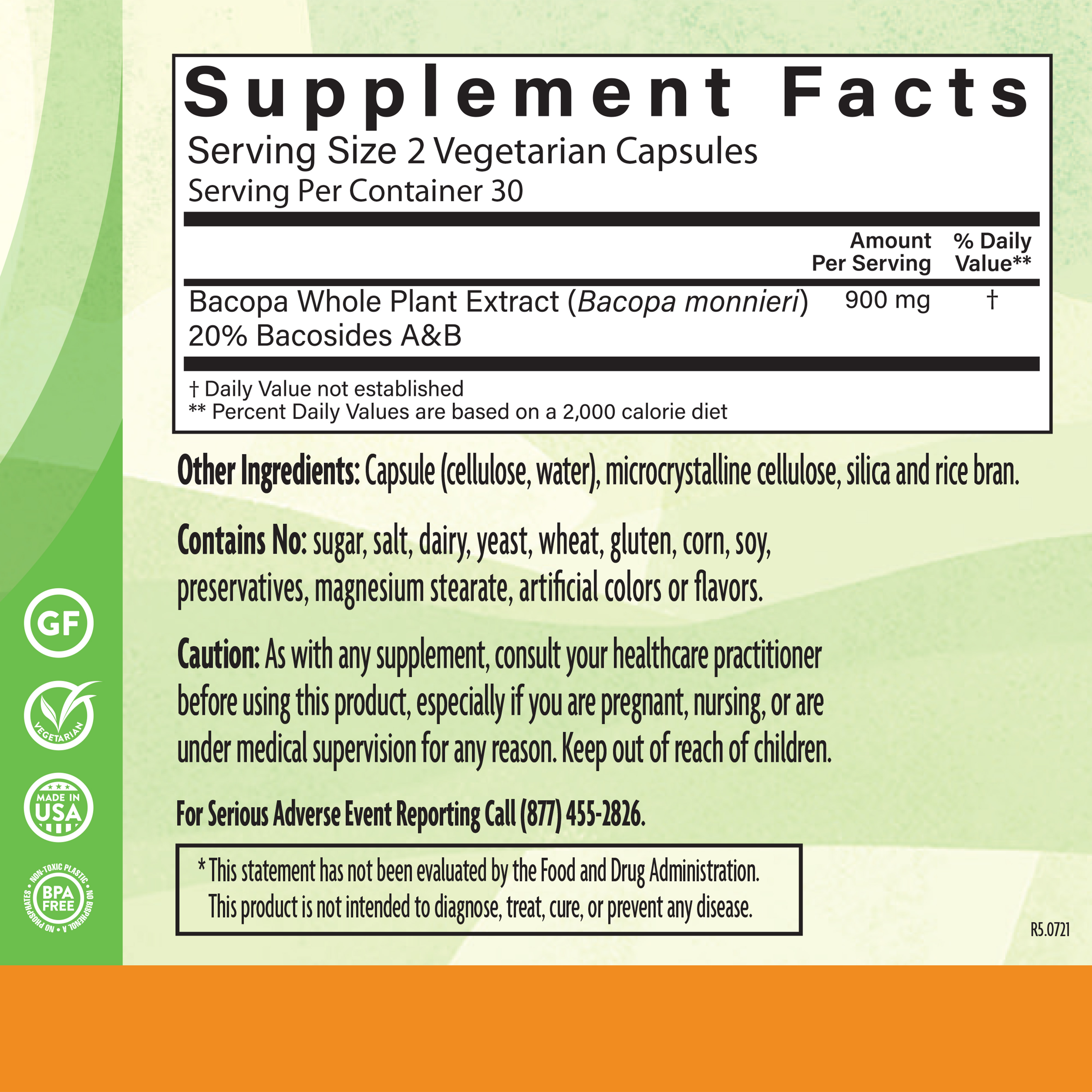 Bacopa Extract 450 Mg 60 Veg Supplement Facts