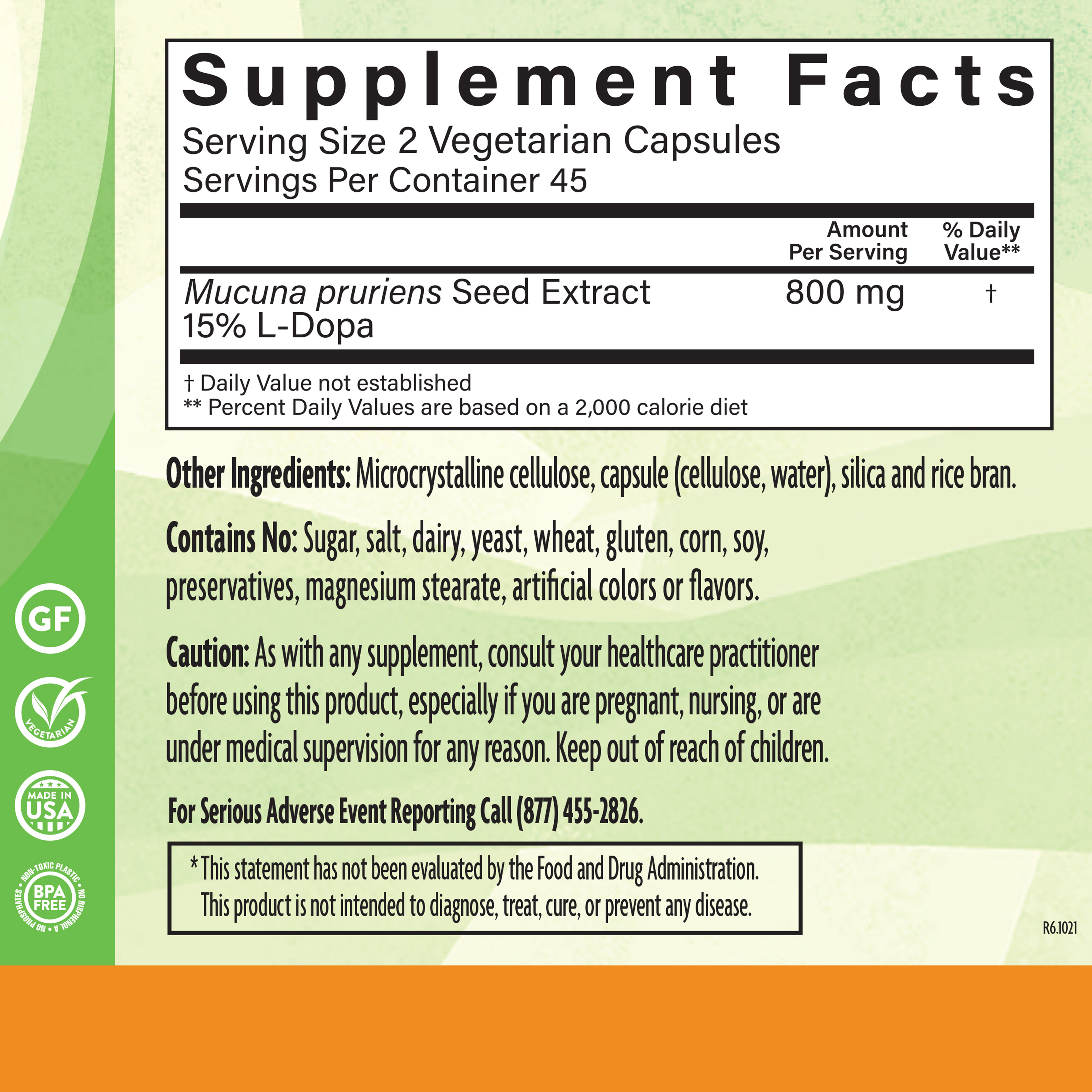 Dopa Mucuna Extract 400 Mg 90 Veg Supplement Facts