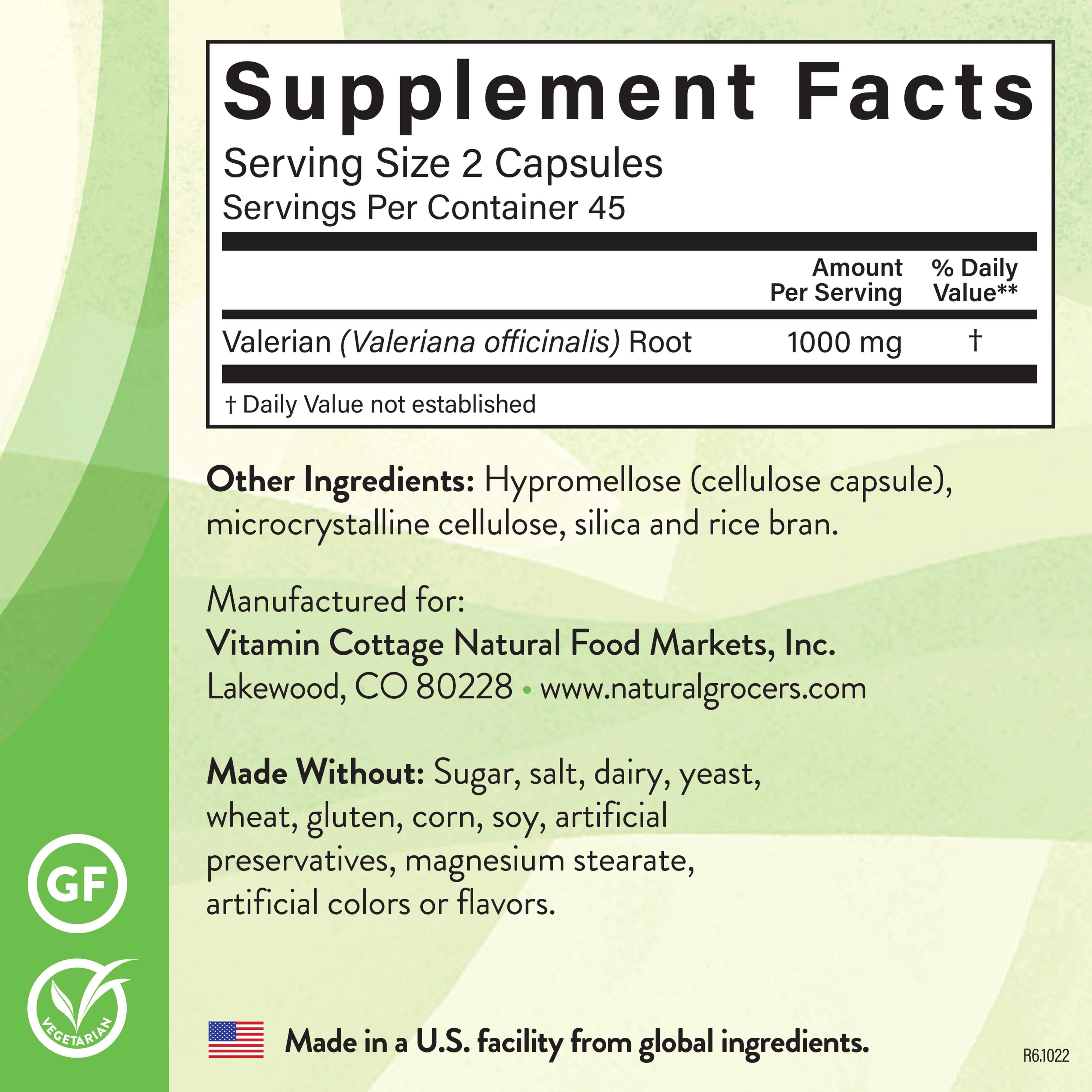 Valerian Root 500 Mg 90 Veg Supplement Facts