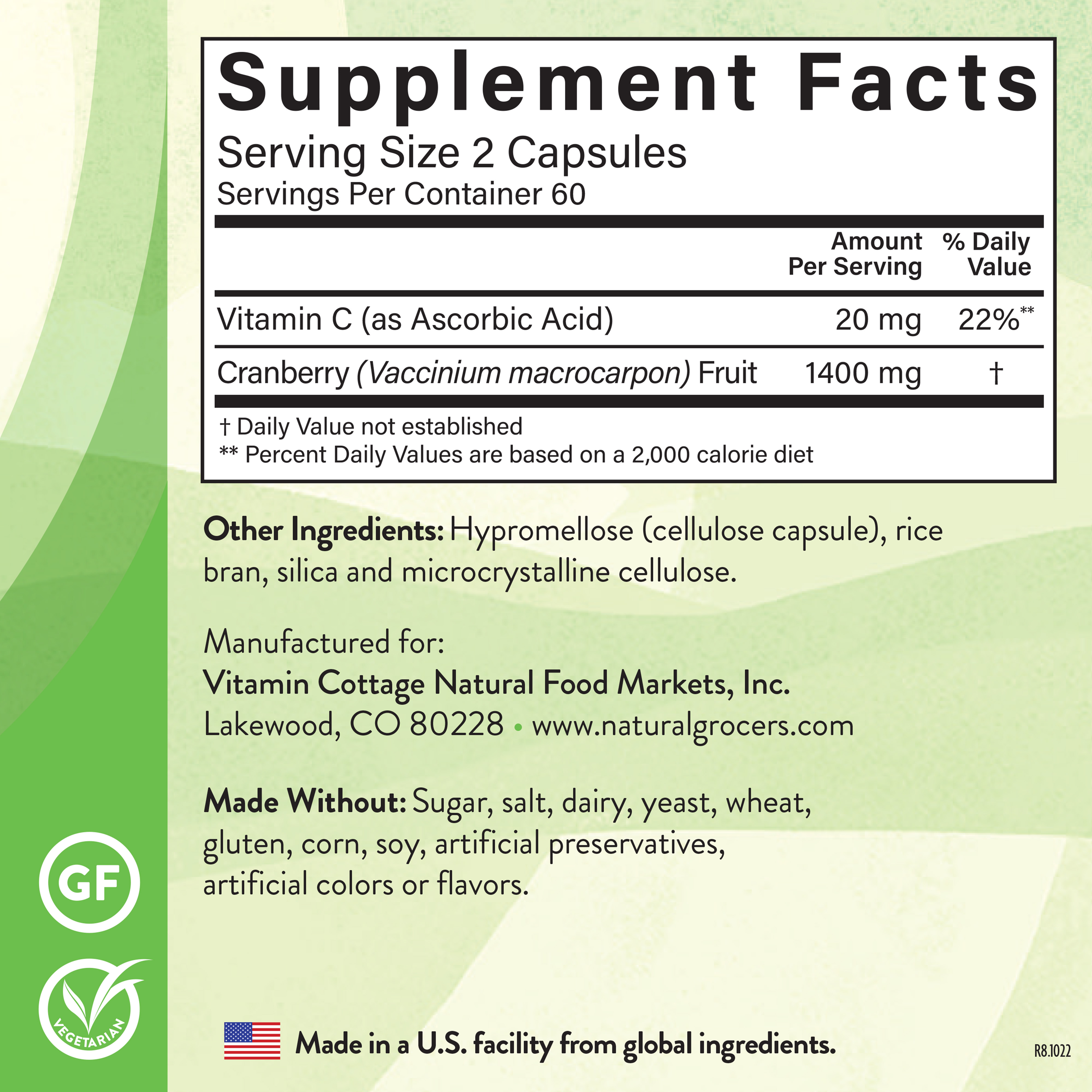 Cranberry + C 120 Veg Supplement Facts
