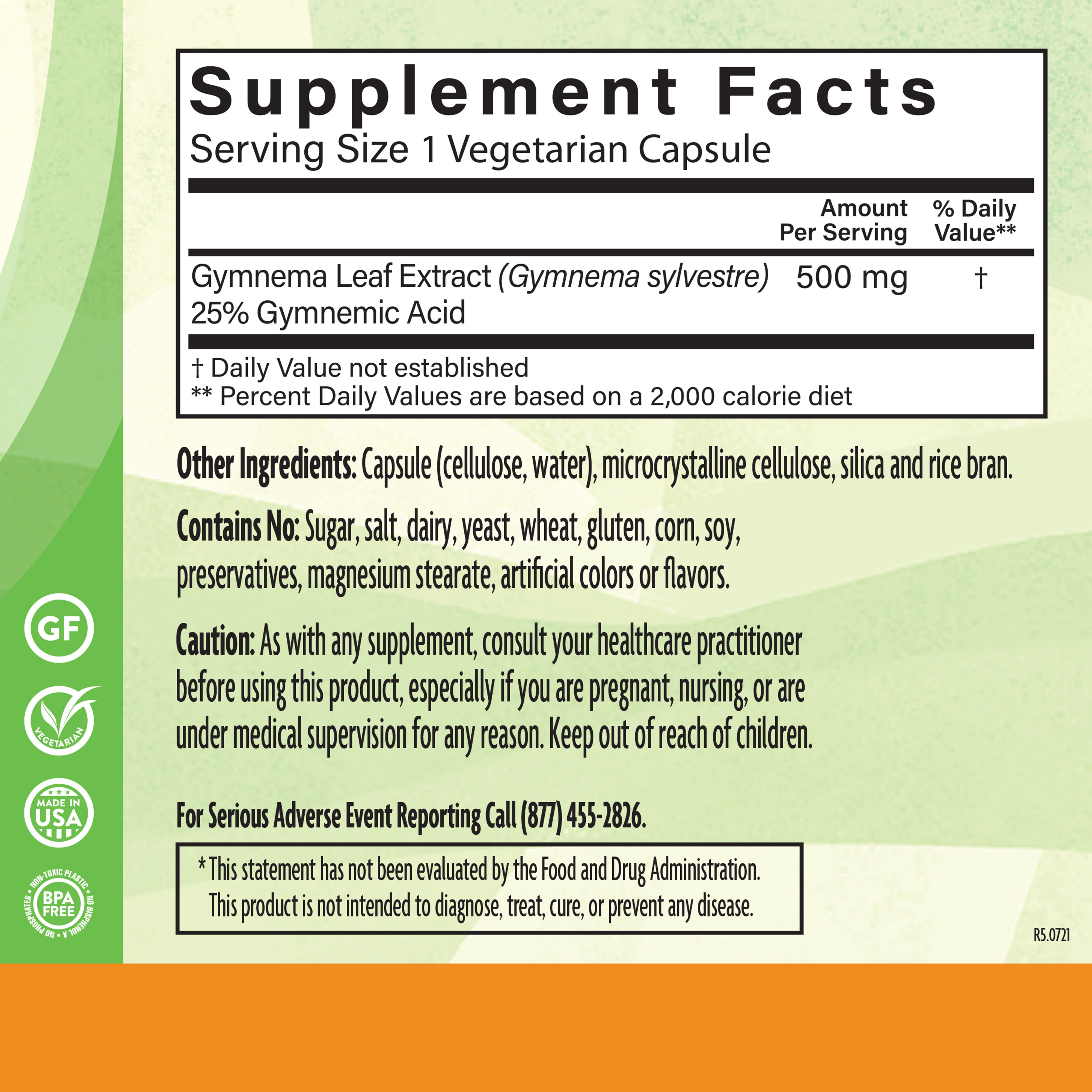 Gymnema Extract 500 Mg 90 Veg Supplement Facts