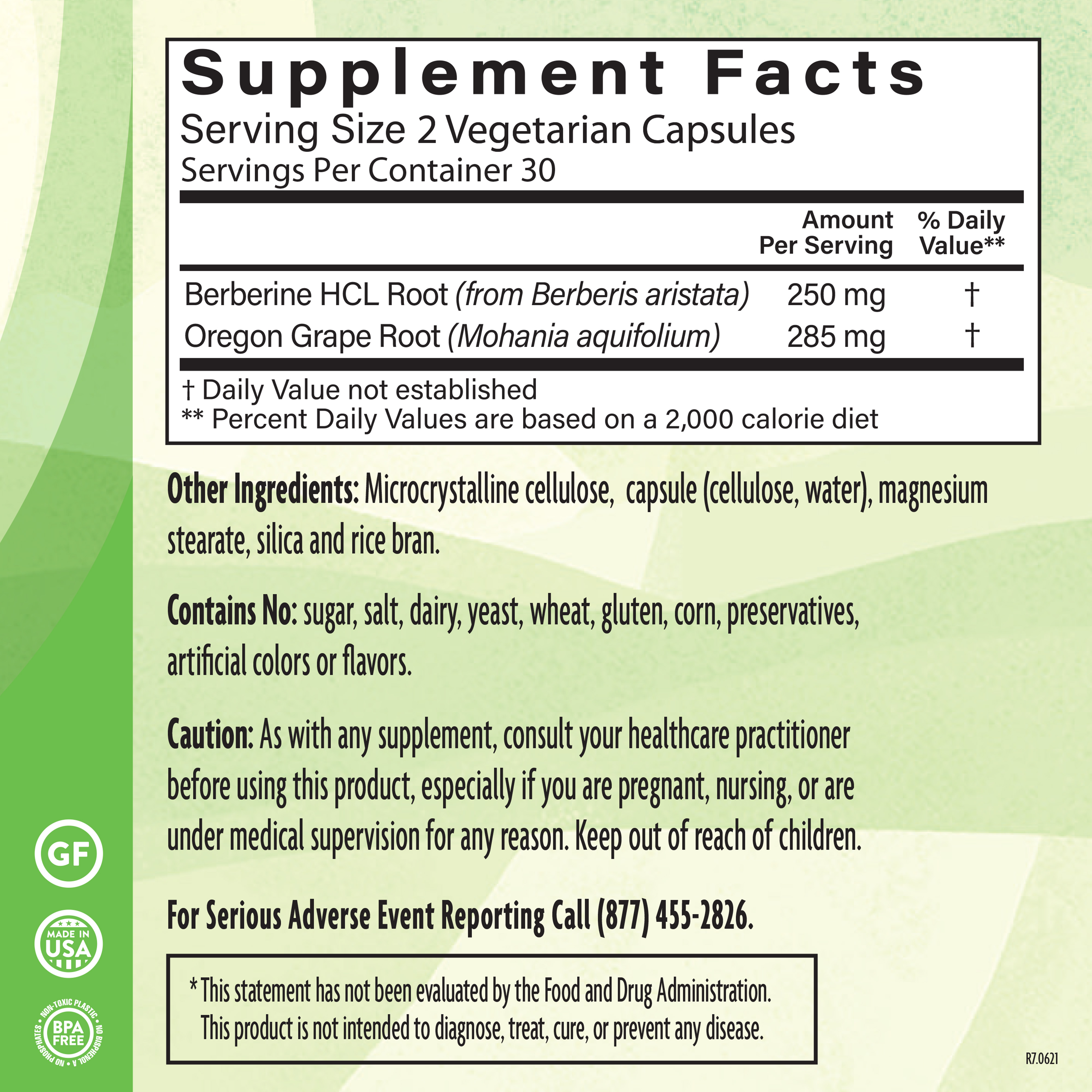 Berberine Oregon Grape 60 Veg Supplement Facts